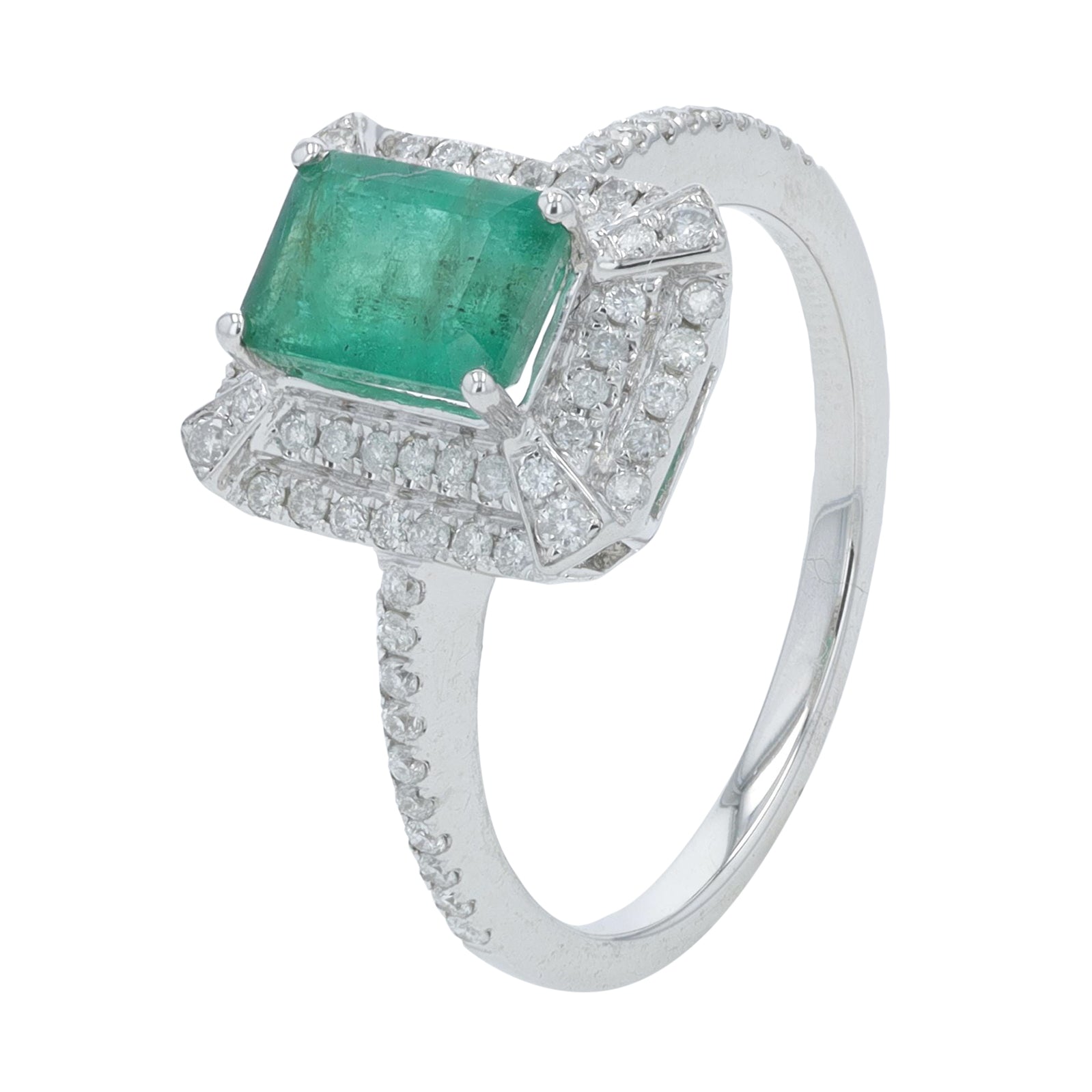 14K WG .90 CTW Emerald Center Ring