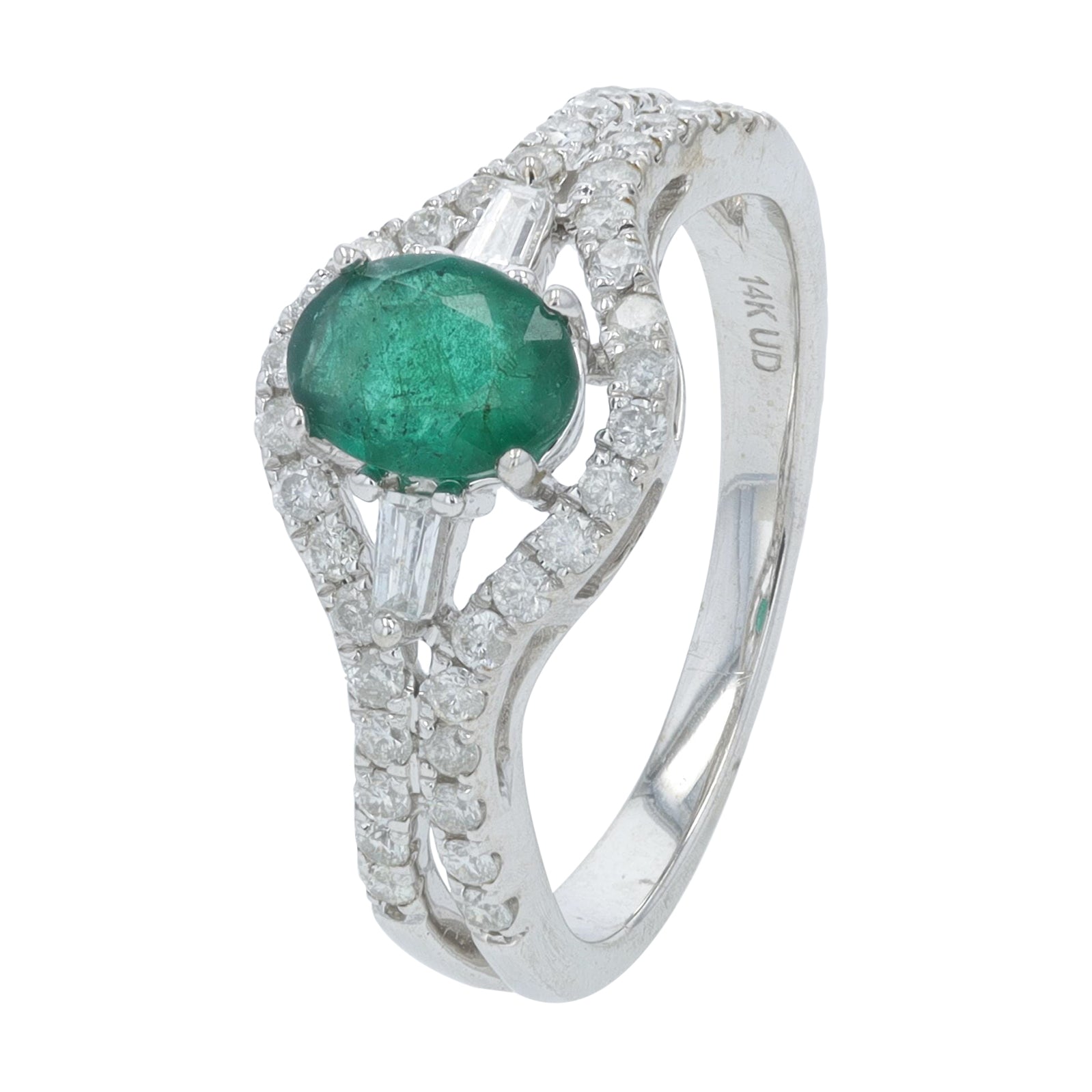 14K WG .75 CTW Emerald Center Ring