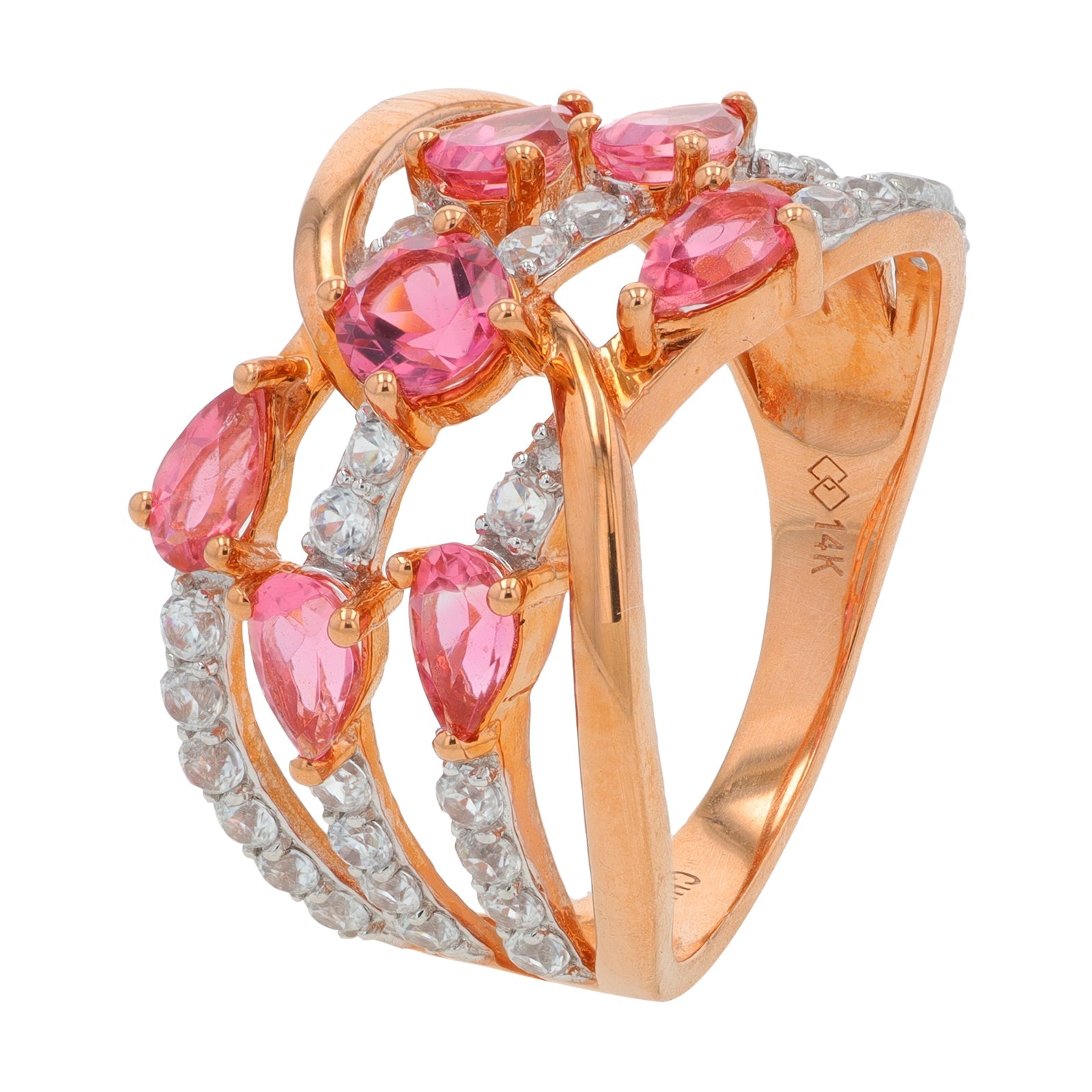 14K RG 2.50 CT Pink Tourmaline & White Zircon Ring