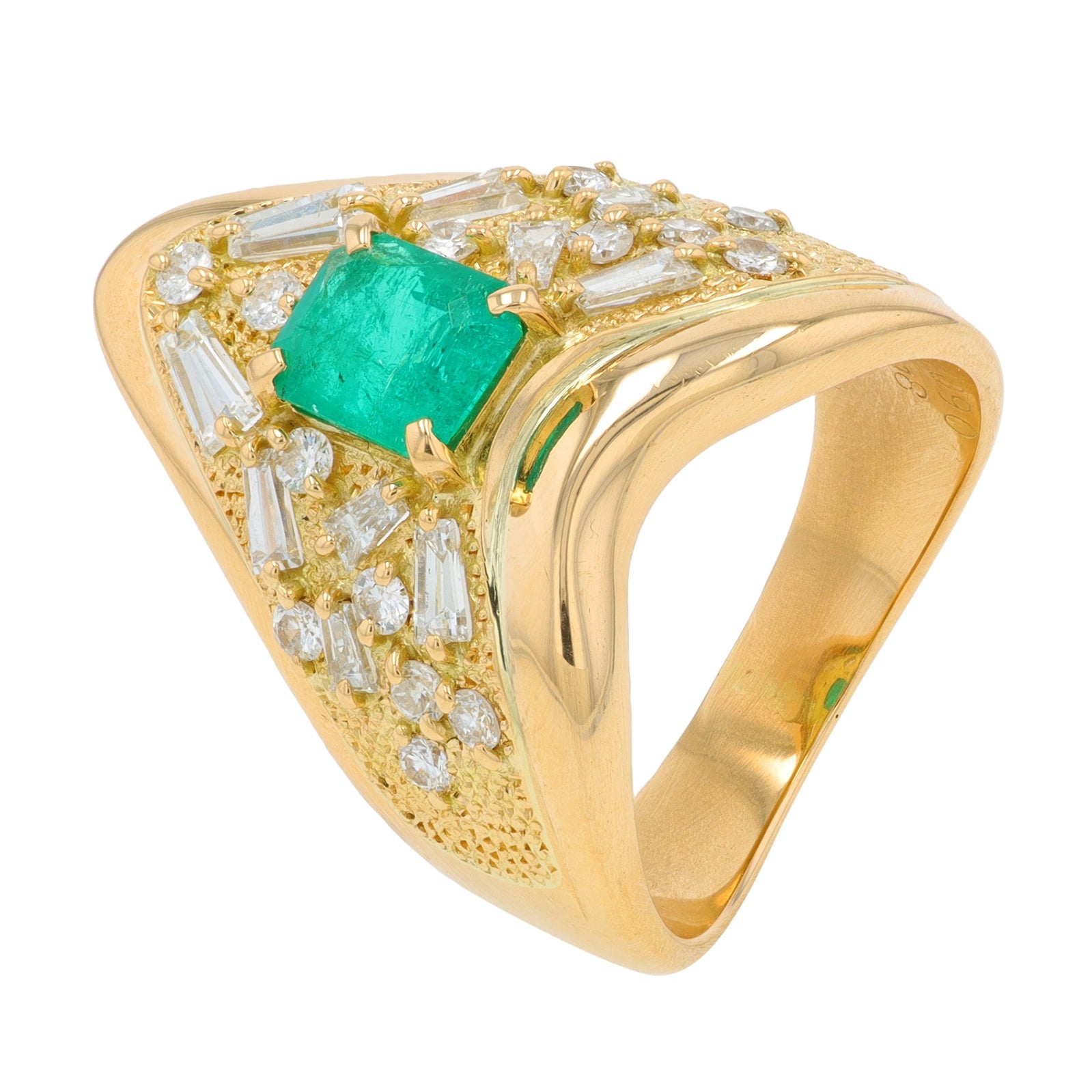 18K YG .85 CTW Emerald Ring