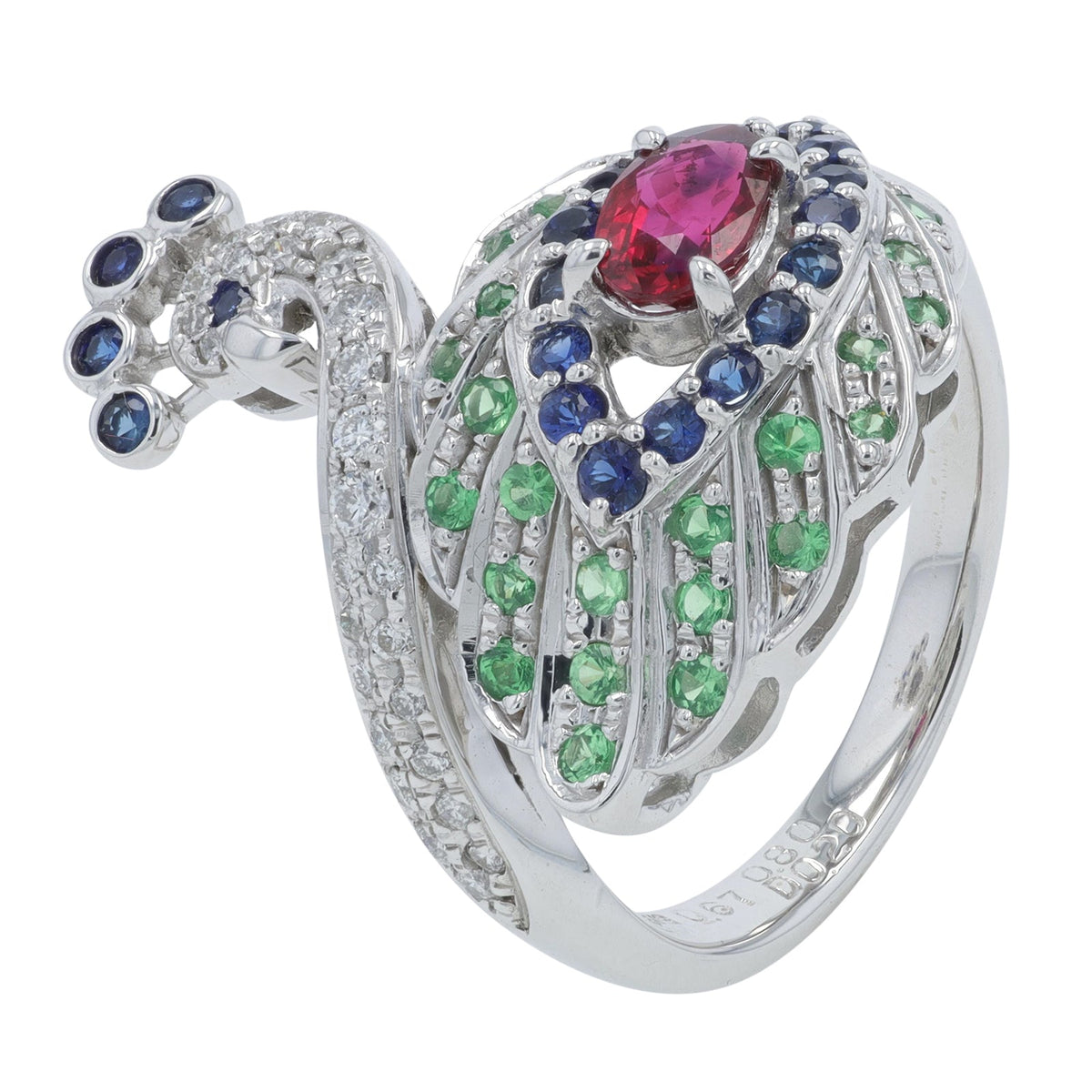 18K WG Multi Gemstone Peacock Ring