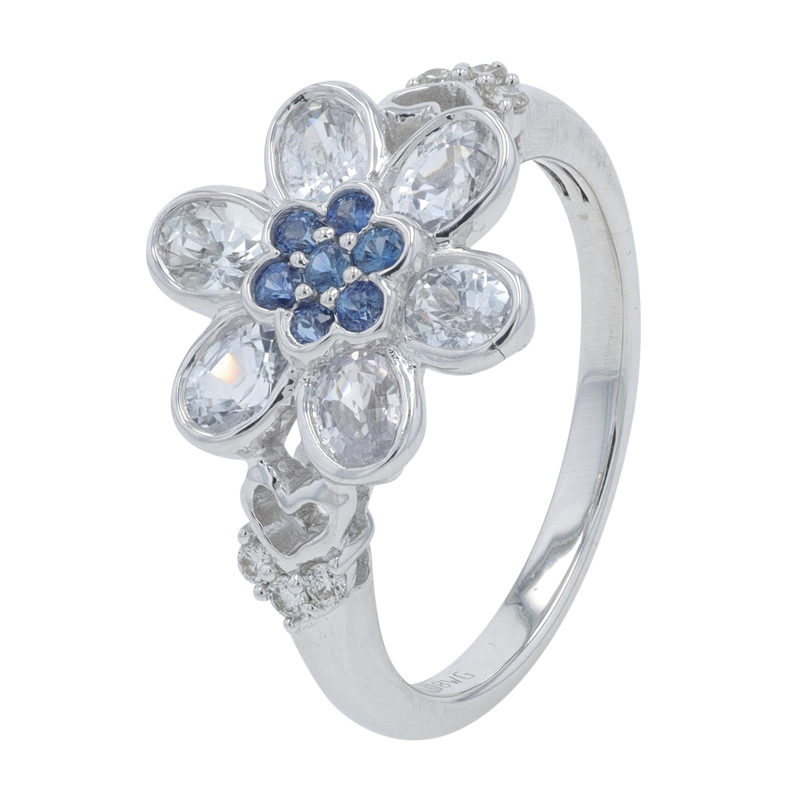 18K WG 1.85 CTW Blue & White Sapphire Flower Ring