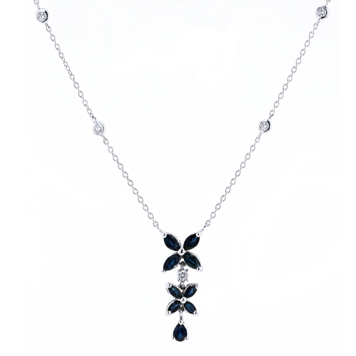14K WG EFFY Floral Sapphire Necklace