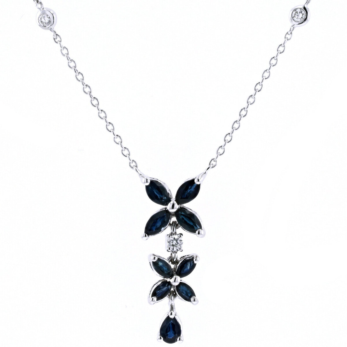 14K WG EFFY Floral Sapphire Necklace