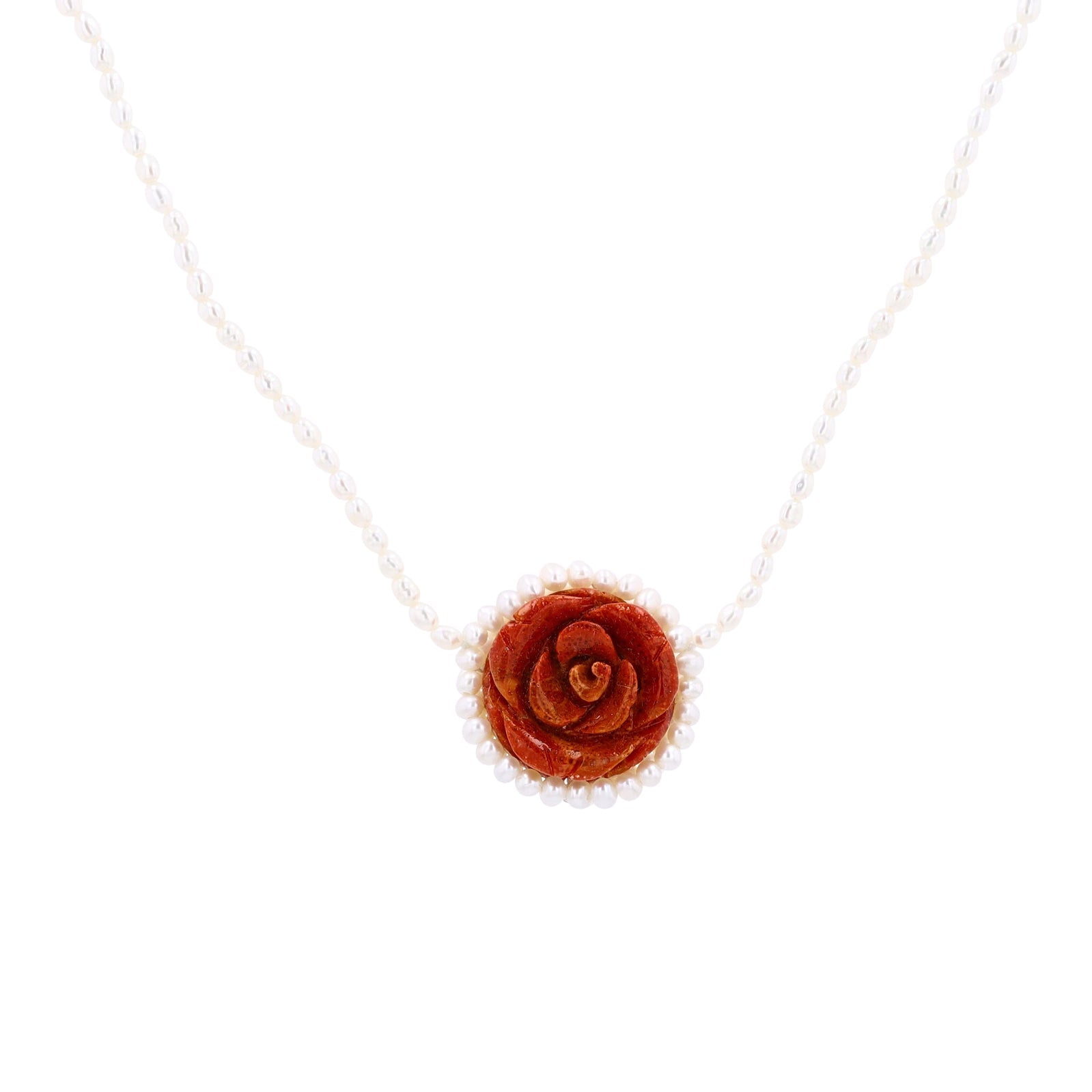 SS 925 Pearl & Coral Rose Necklace