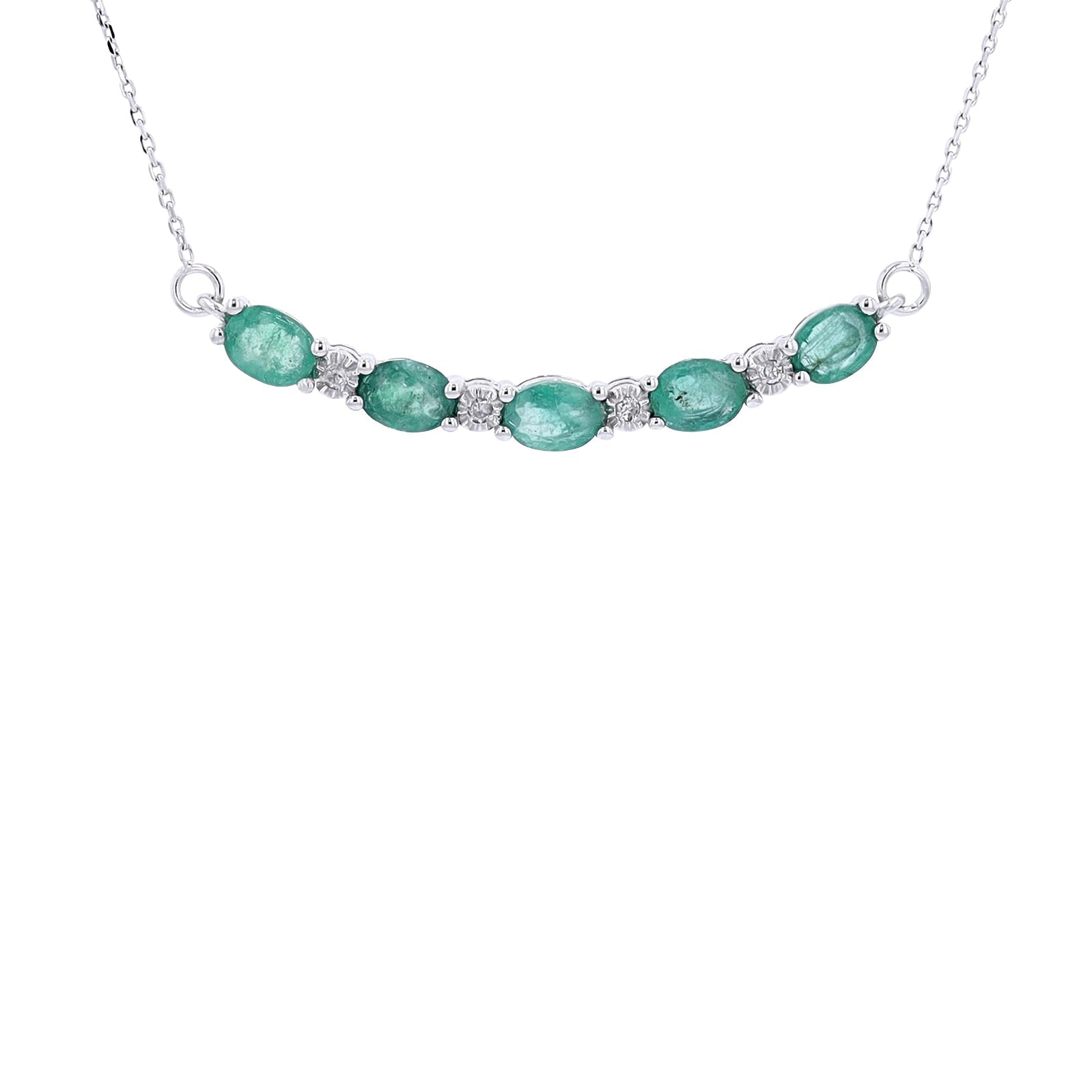 10K Gemstone & Diamond Curved Bar Necklace<p><strong>More Colors Available</p></strong>