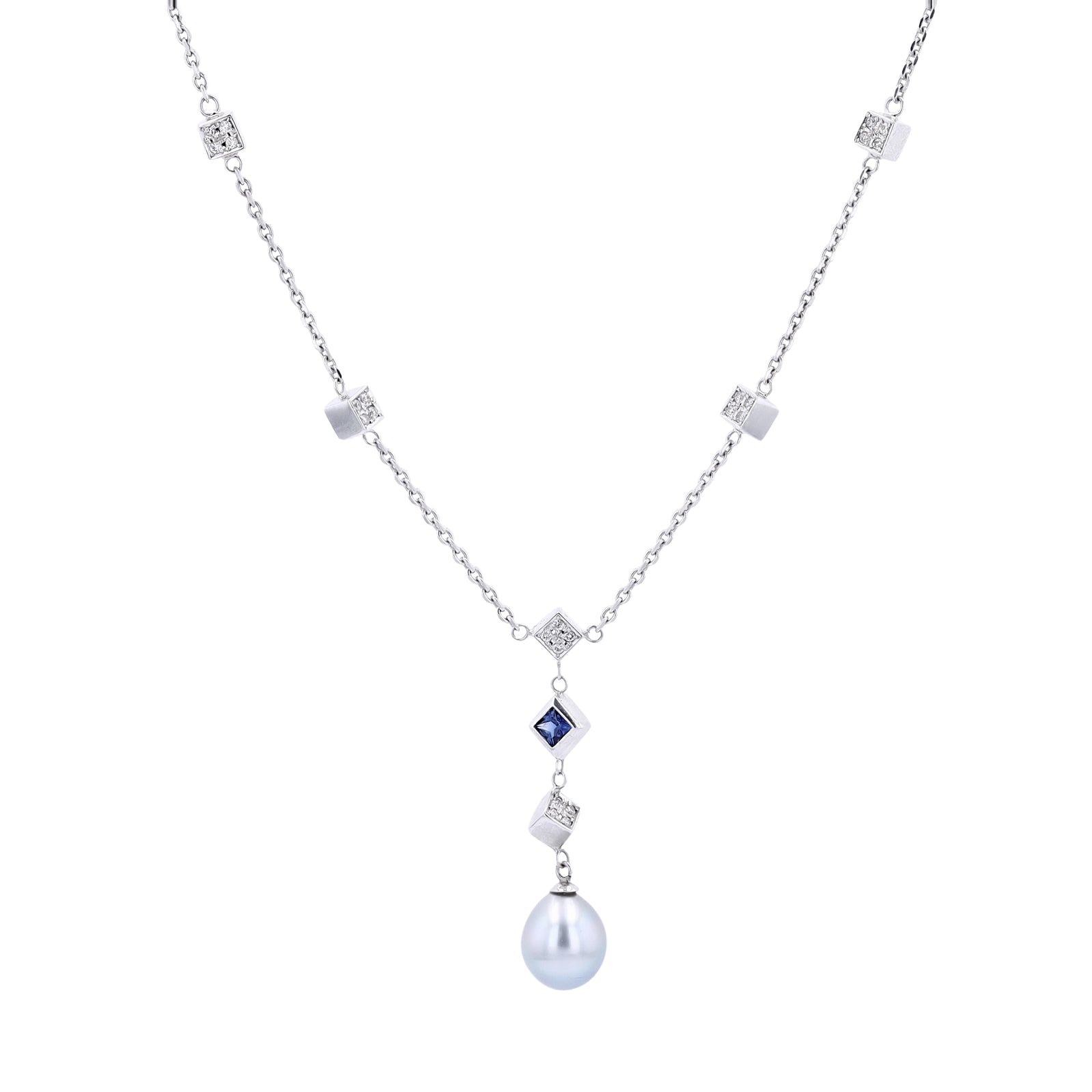 18K WG Tahitian Pearl Lariat Necklace