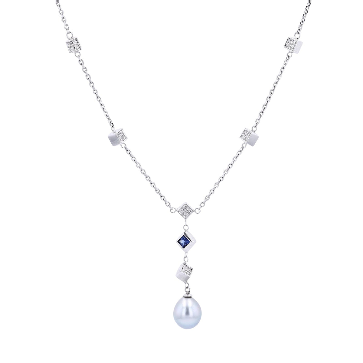 18K WG Tahitian Pearl Lariat Necklace