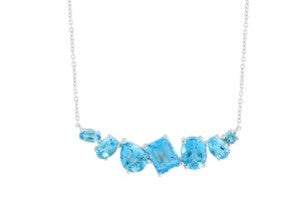 14K EFFY WG 6.10 CT Blue Topaz Bar Necklace