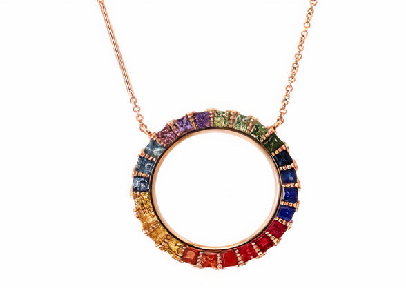 14K YG EFFY 1.33 CT Multicolor Sapphire Circle Pendant
