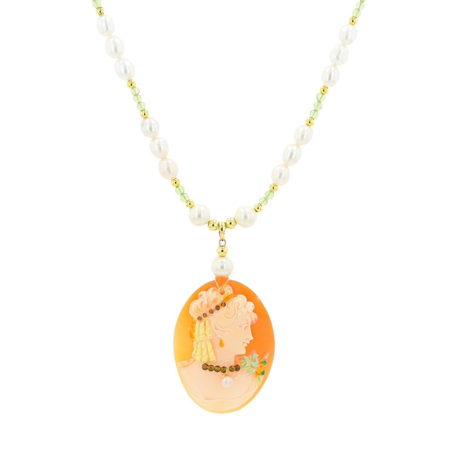 18K YG Gemstone Cameo Necklace