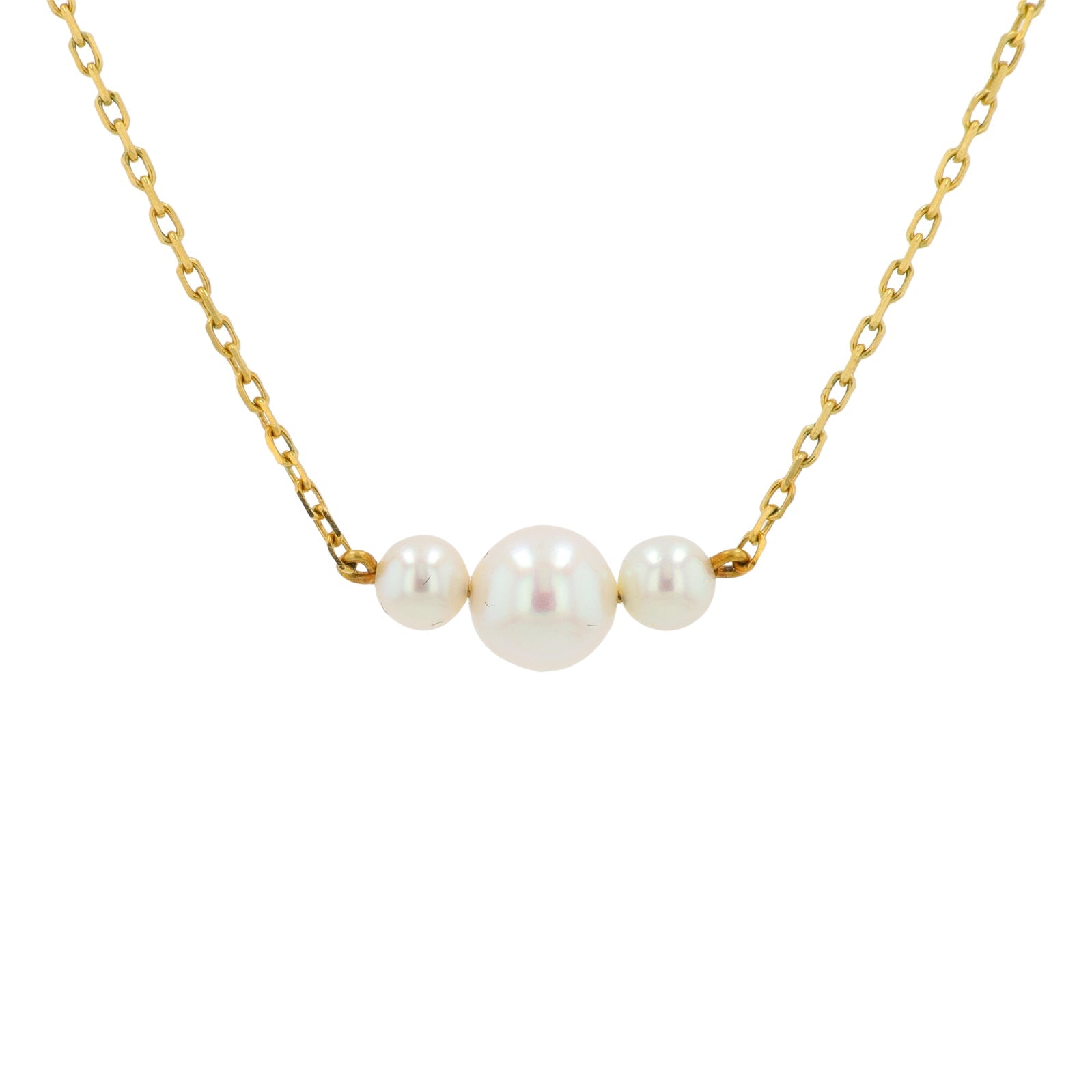 18K YG 4 - 6 MM Three Pearl Necklace
