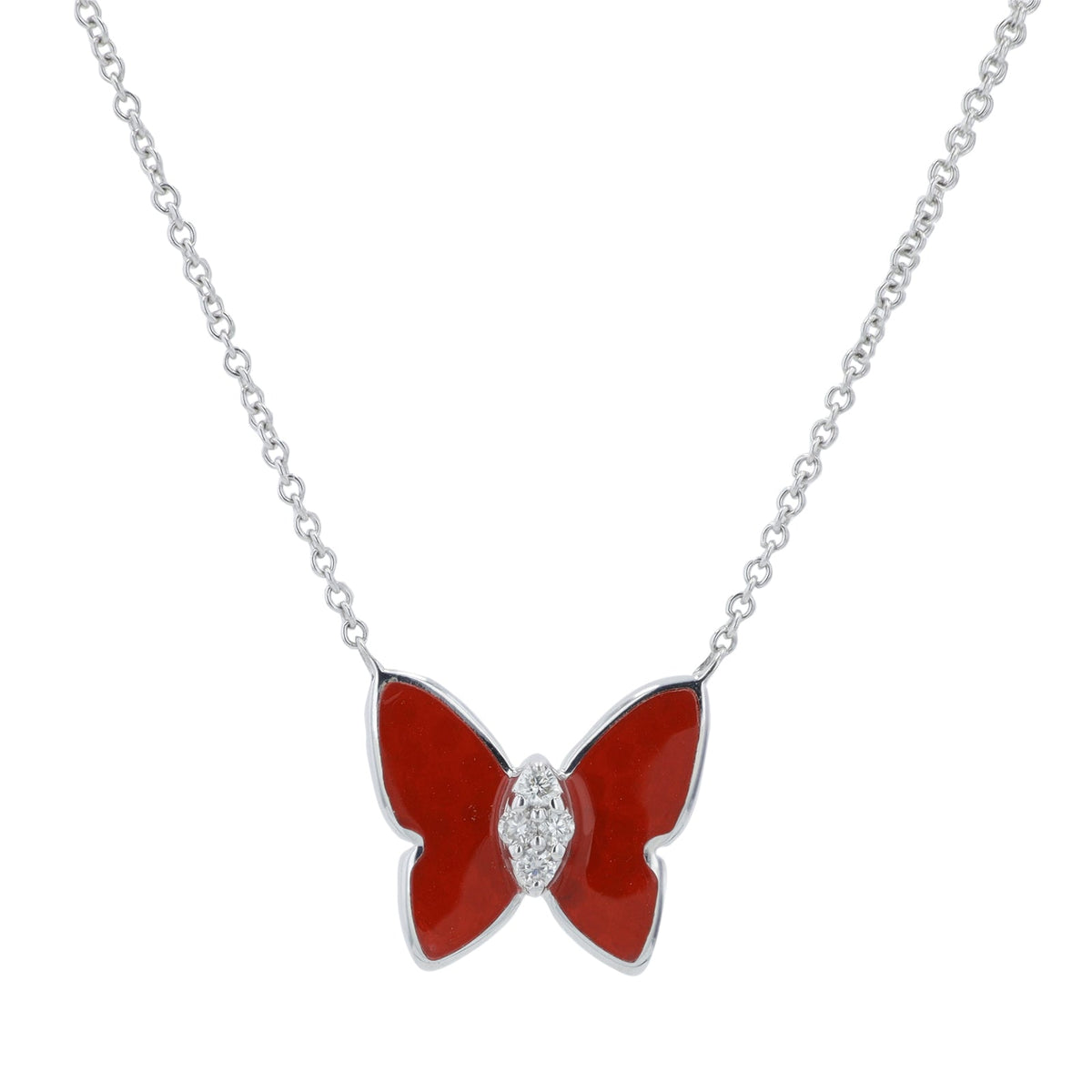 14K 0.05 CT Diamond & Enamel Butterfly Necklace<p><strong>More Colors Available</p></strong>