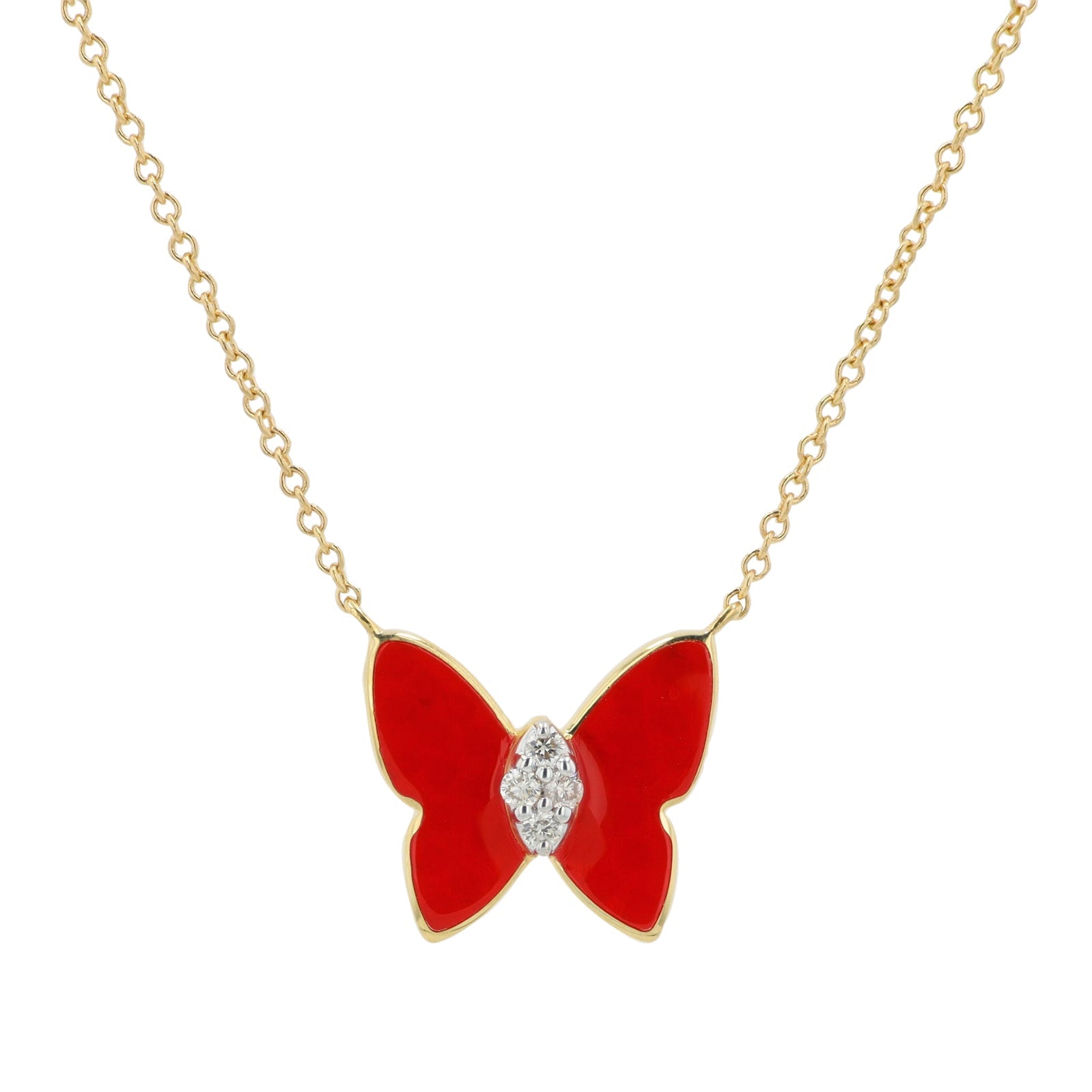 14K 0.05 CT Diamond & Enamel Butterfly Necklace<p><strong>More Colors Available</p></strong>