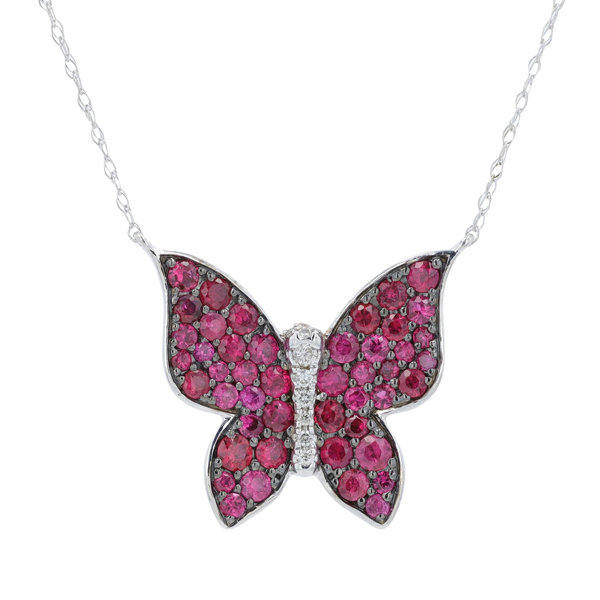 14K WG 1.50 CTW Ruby Butterfly Necklace