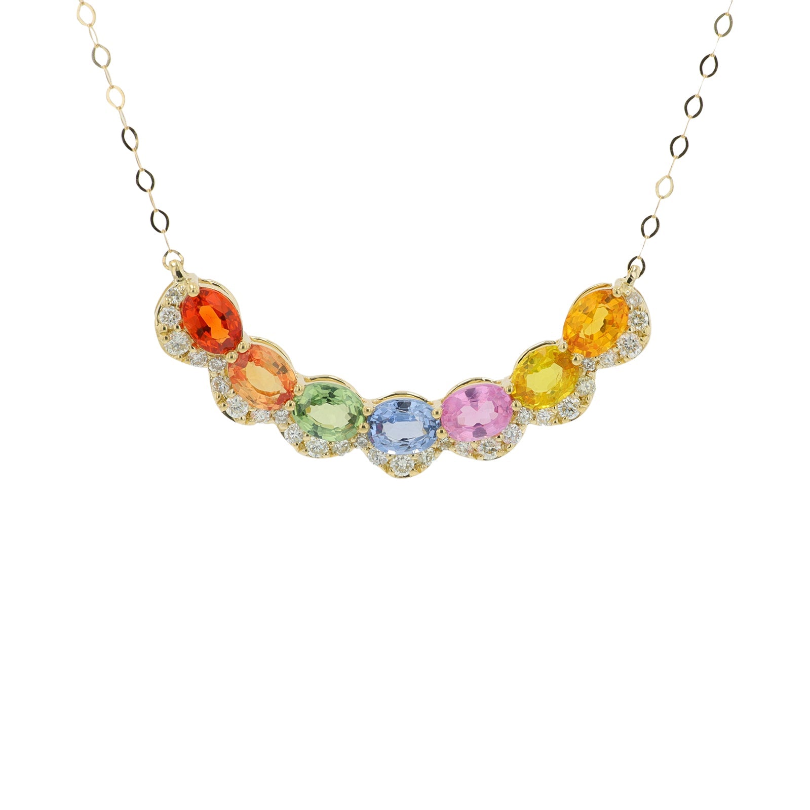 14K YG 1.50 CTW Multi Sapphire Oval Pendant