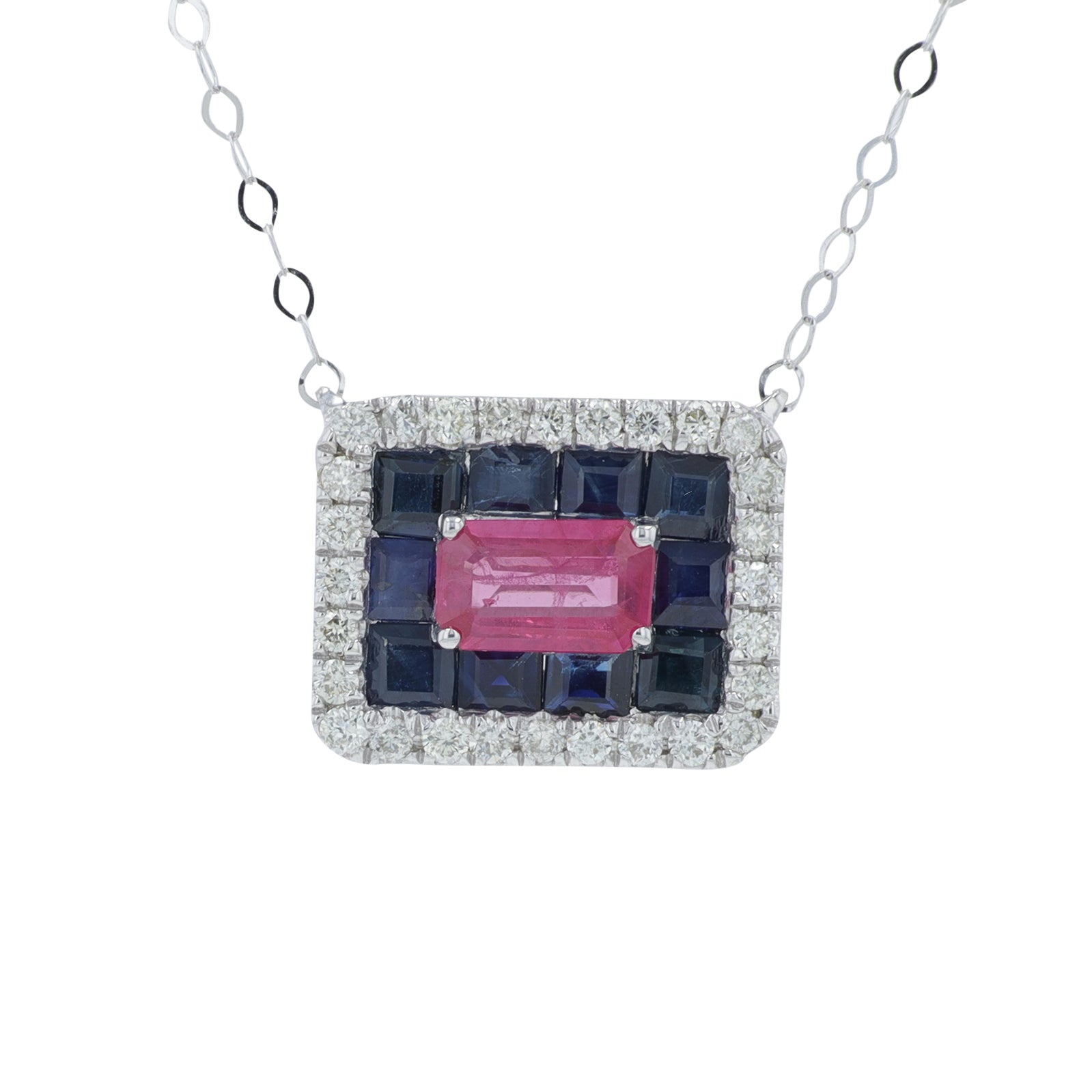 14K WG 1 CT Sapphire & Ruby Necklace