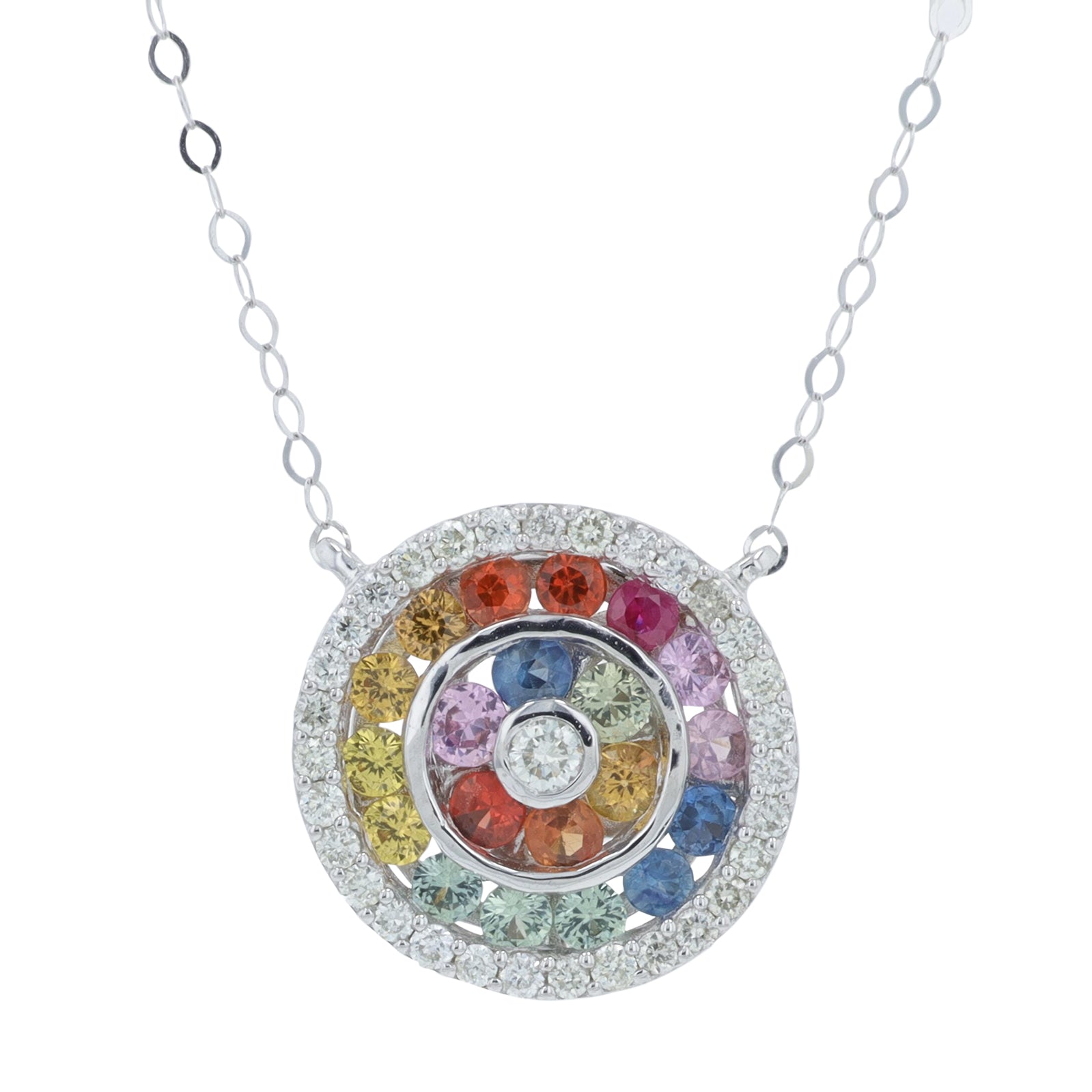 14K WG .65 CTW Multi Sapphire Pendant