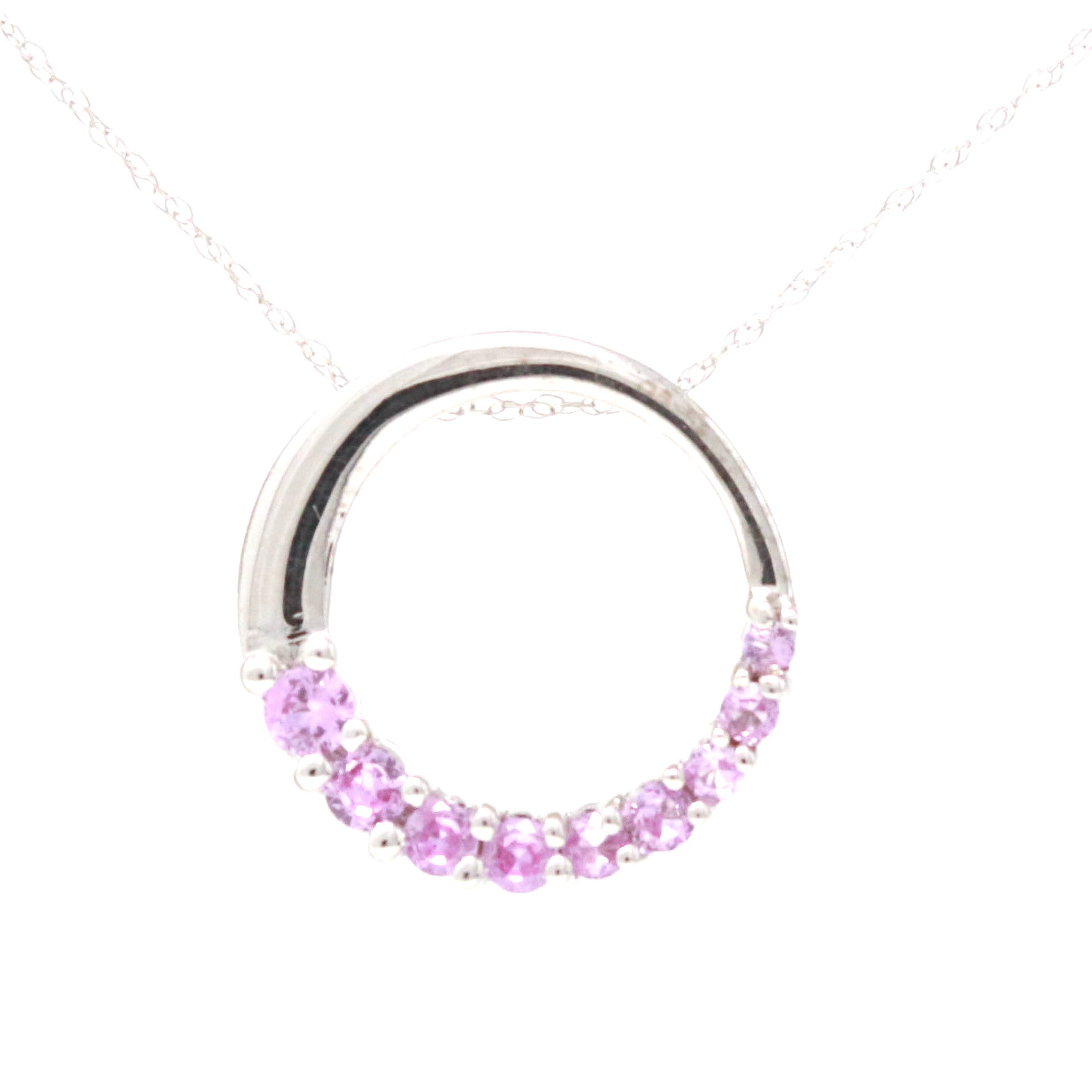 10K WG CR. Pink Sapphire Circle Pendant