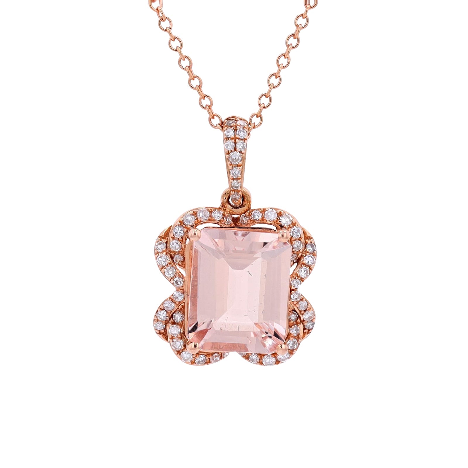14K EFFY RG 2.60 CT Morganite Halo Pendant