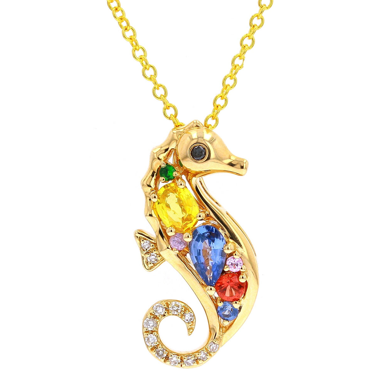 14K YG Multicolor Sapphire Seahorse EFFY Pendant