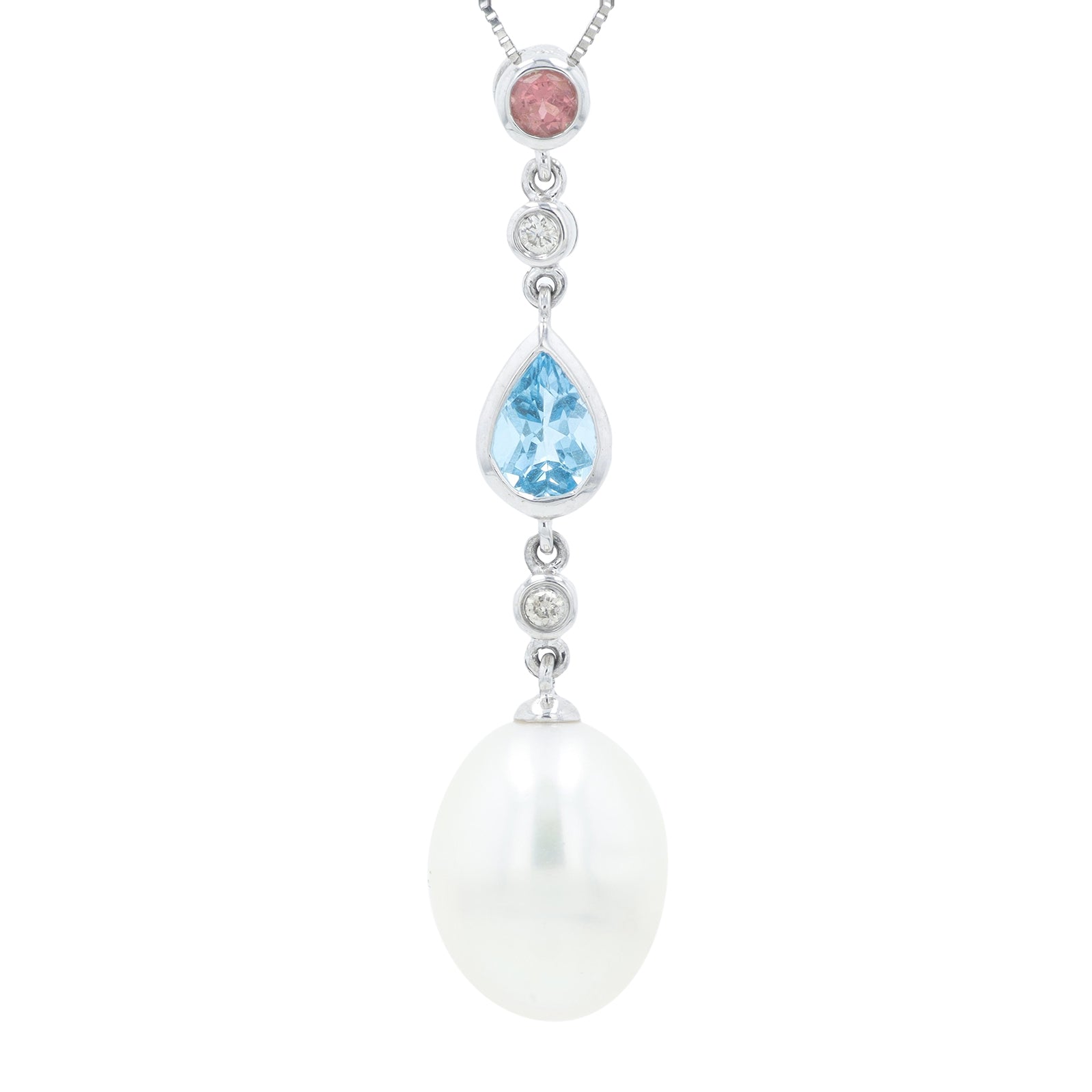 14K WG Pearl & Gemstone Drop Pendant
