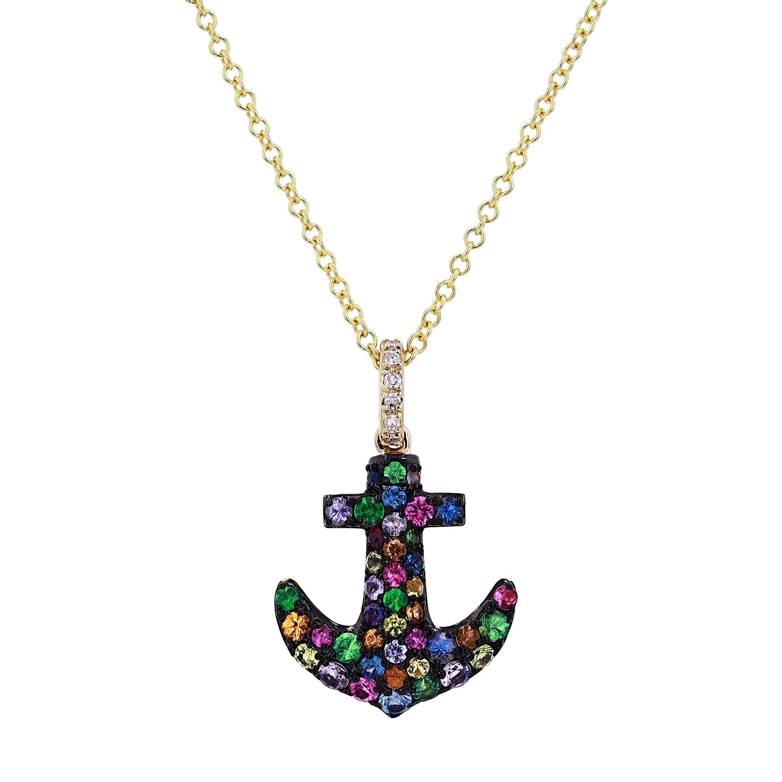 14K YG EFFY Multi Sapphire Anchor Pendant