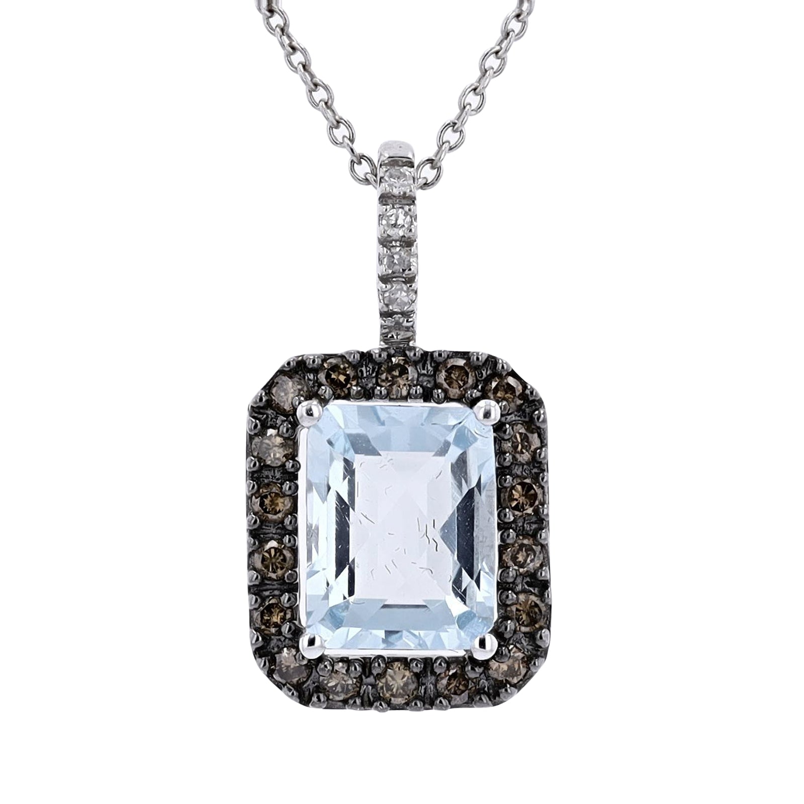14K EFFY WG Aqua & Chocolate Diamond Pendant