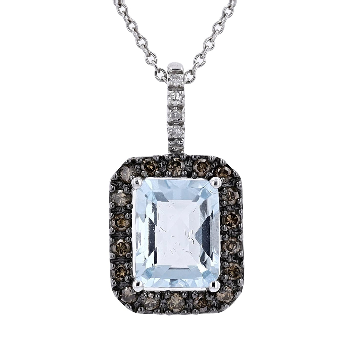 14K EFFY WG Aqua & Chocolate Diamond Pendant