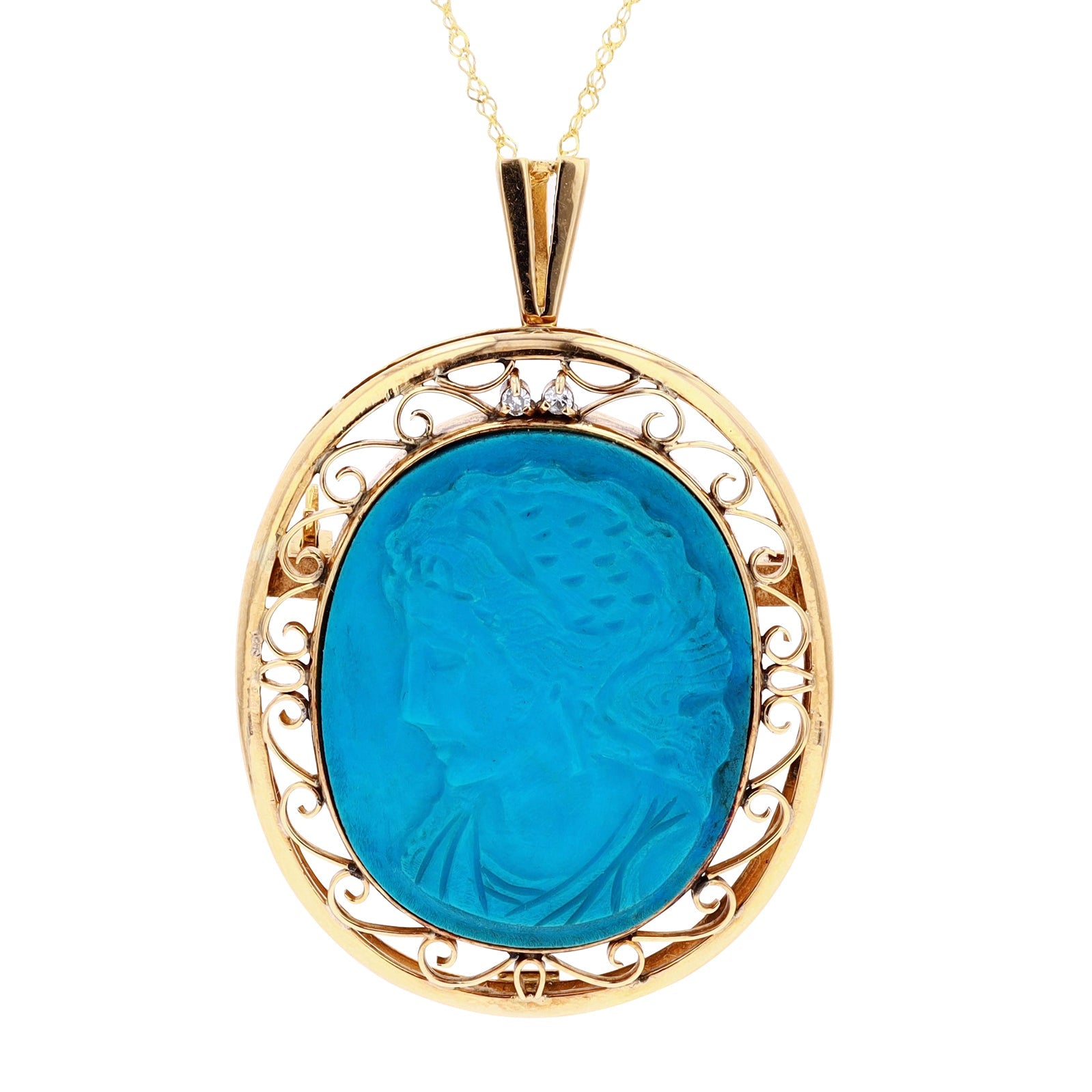18K YG Turquoise Cameo