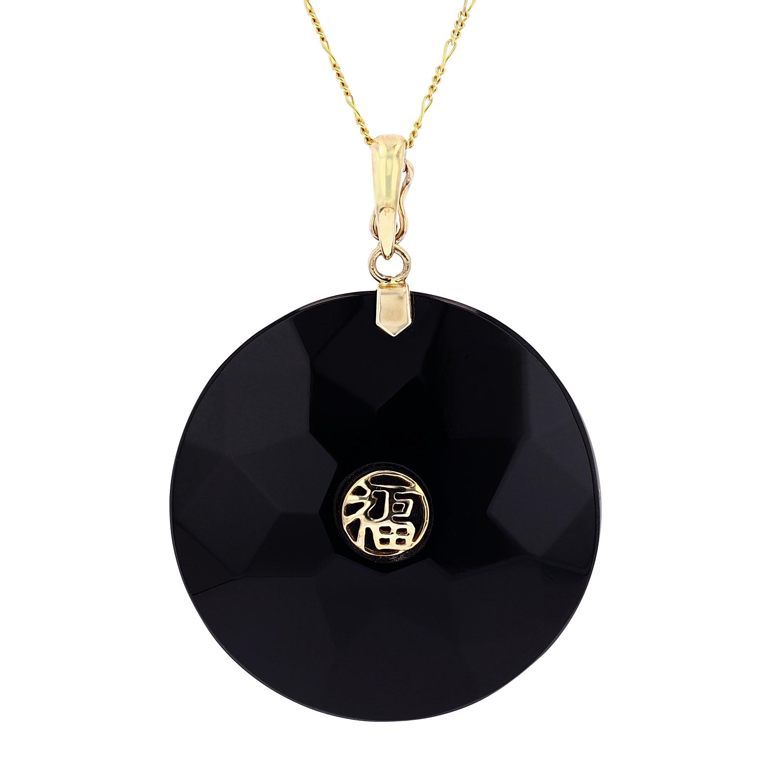 10K YG Black Onyx Disc Pendant
