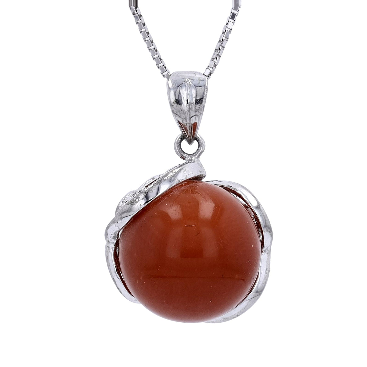 Platinum 13MM Coral Bead Pendant