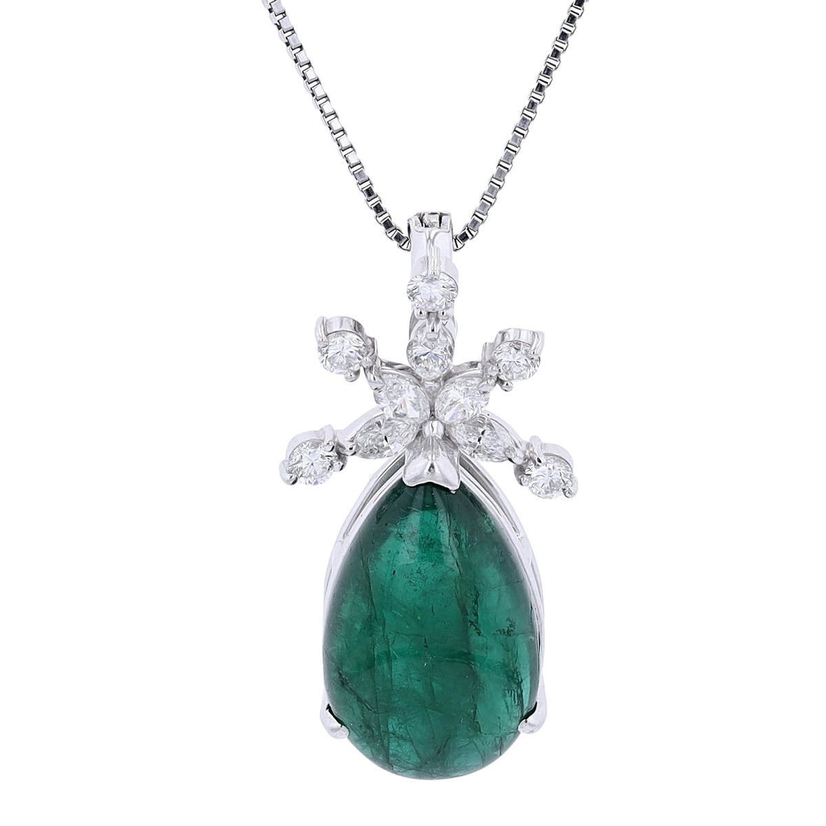 Platinum 9.43 CT Pear Cut Emerald Pendant