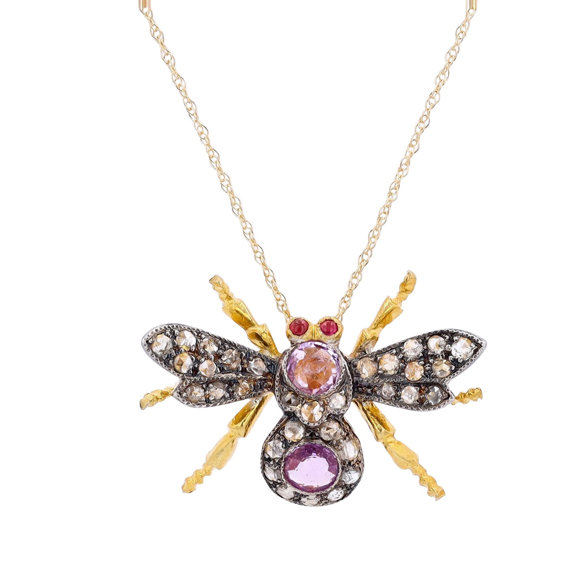 Vermeil Over SS Pink Sapphire Bee Pendant