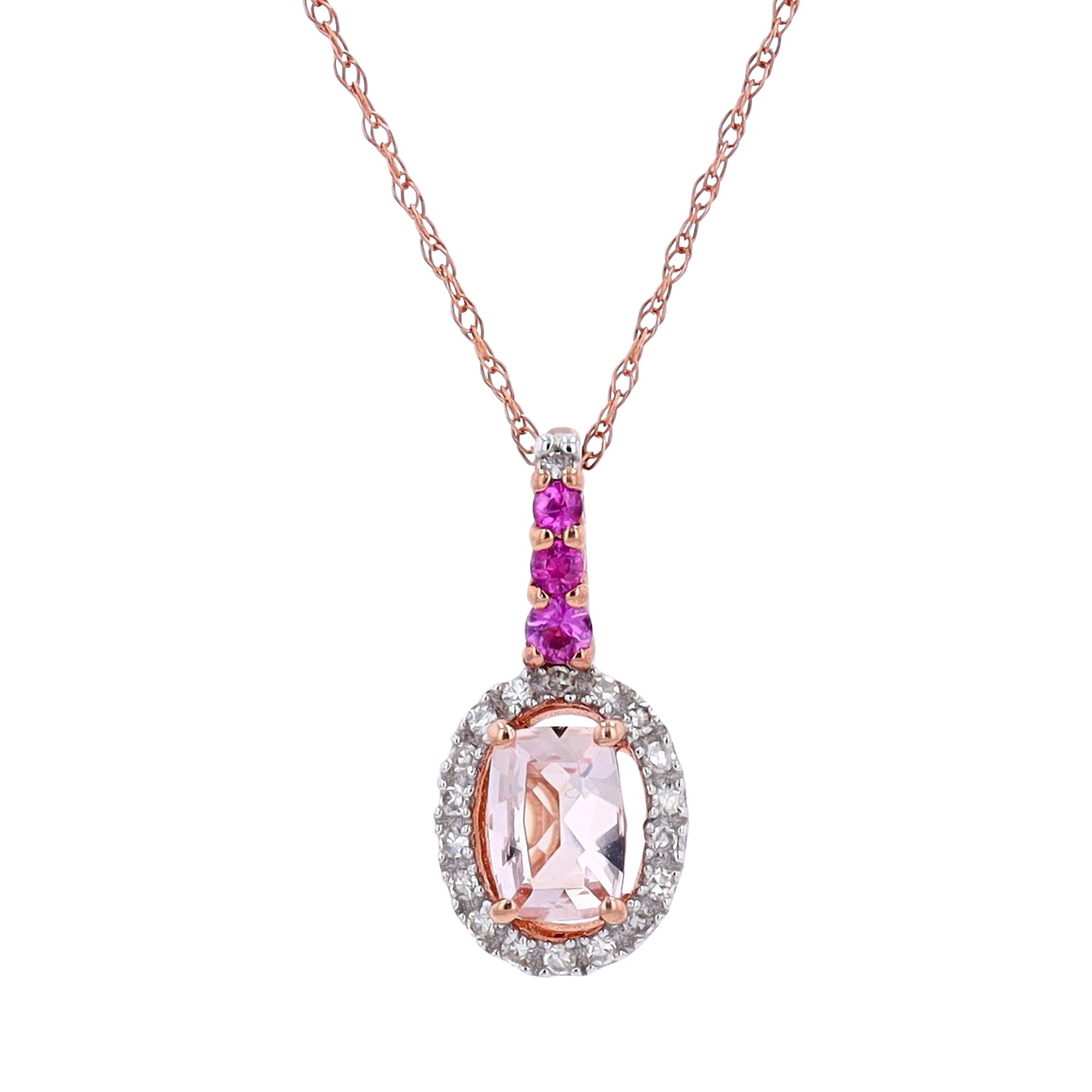 10k RG Morganite & Pink Sapphire Oval Pendant