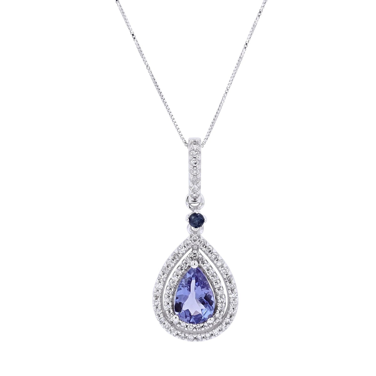 14K WG Tanzanite & Diamond Halo Pendant