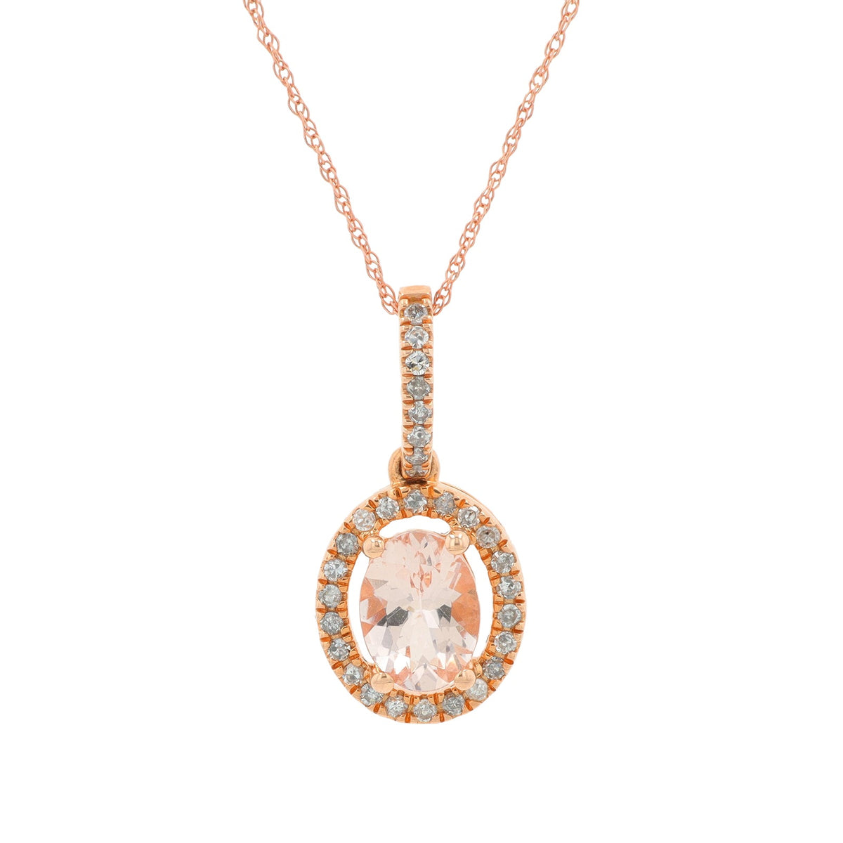 14K RG 1.15 CT Morganite Halo Pendant