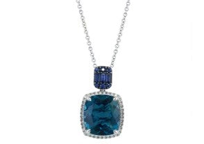 14K EFFY WG 7.70 CT Sapphire & Blue Topaz Pendant