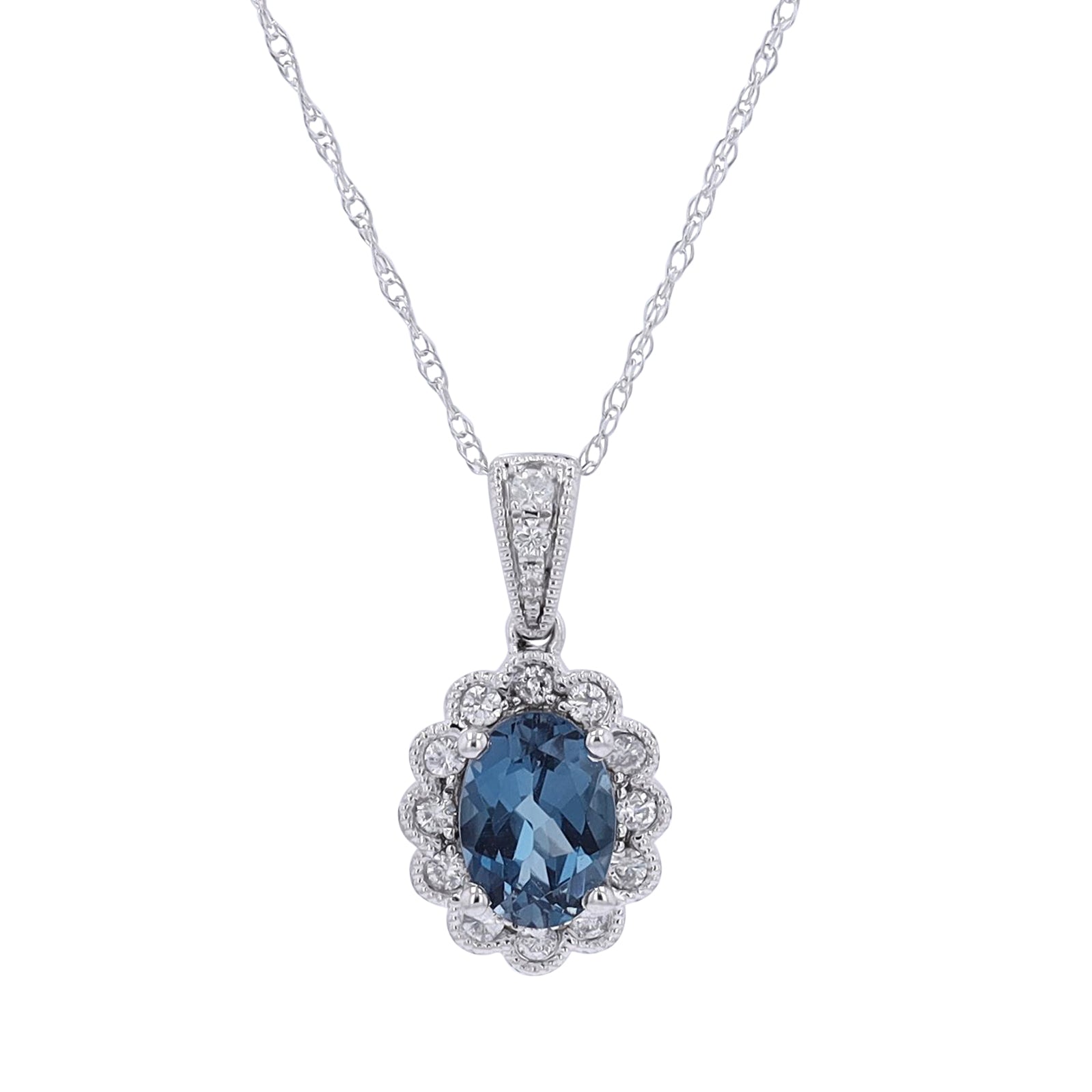 10K WG Gemstone Oval Halo Pendant<p><strong>More Colors Available</p></strong>