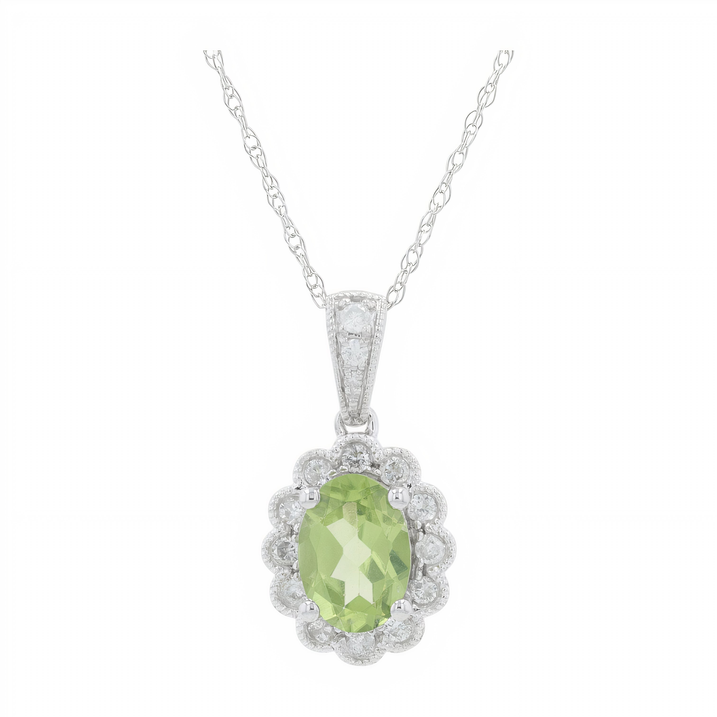 10K WG Gemstone Oval Halo Pendant<p><strong>More Colors Available</p></strong>