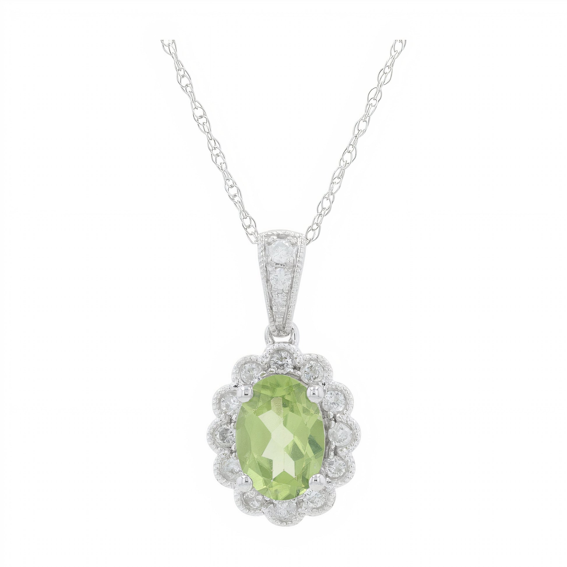 10K WG Gemstone Oval Halo Pendant<p><strong>More Colors Available</p></strong>