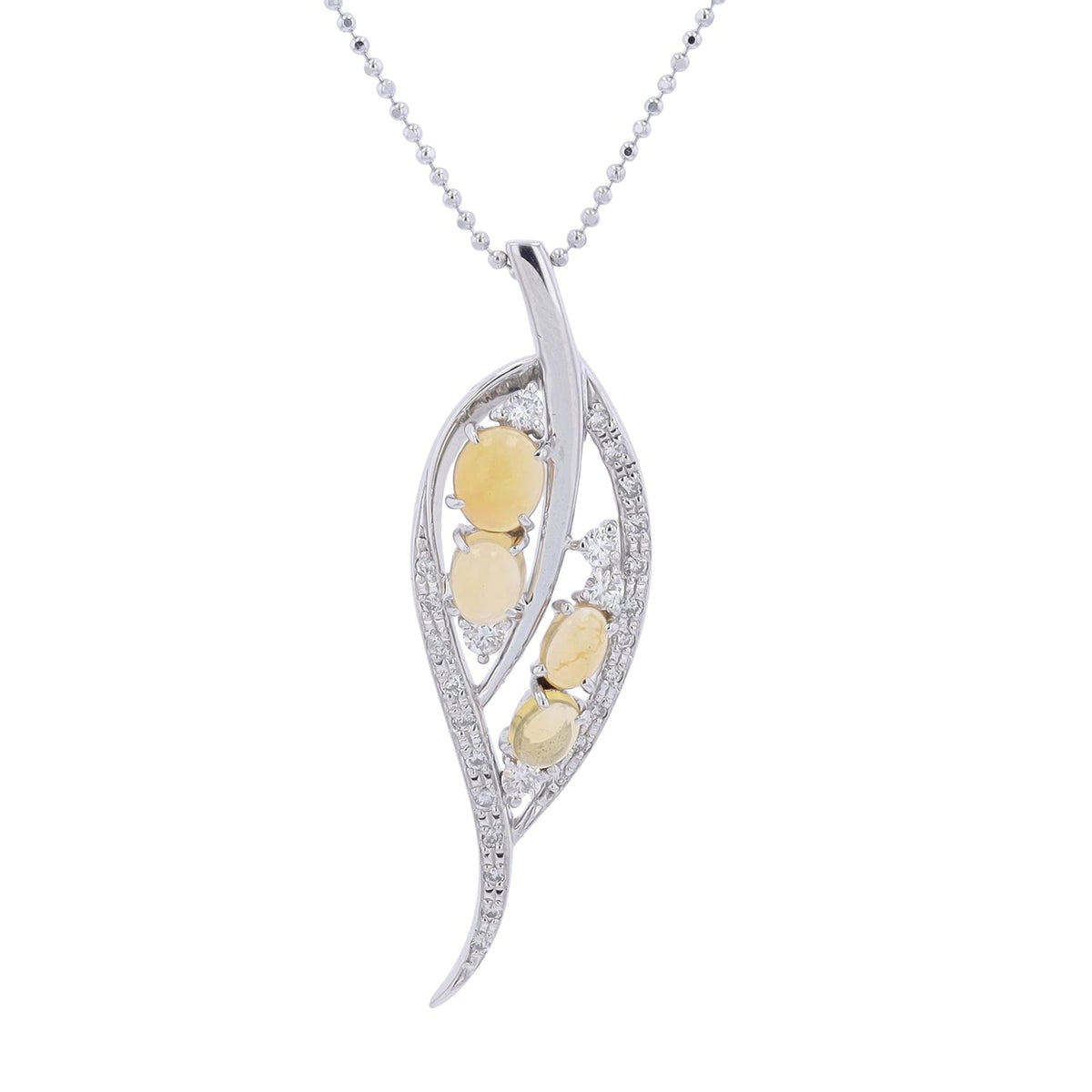 18K WG .96 CTW Fire Opal Leaf Pendant