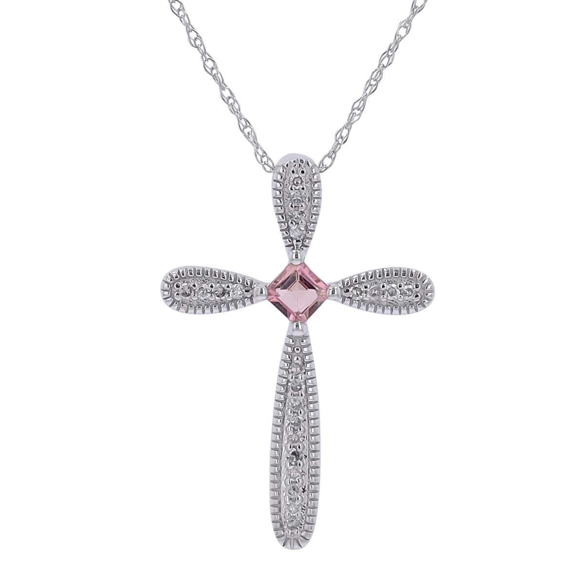 14Kk WG Pink Sapphire Center Cross Pendant