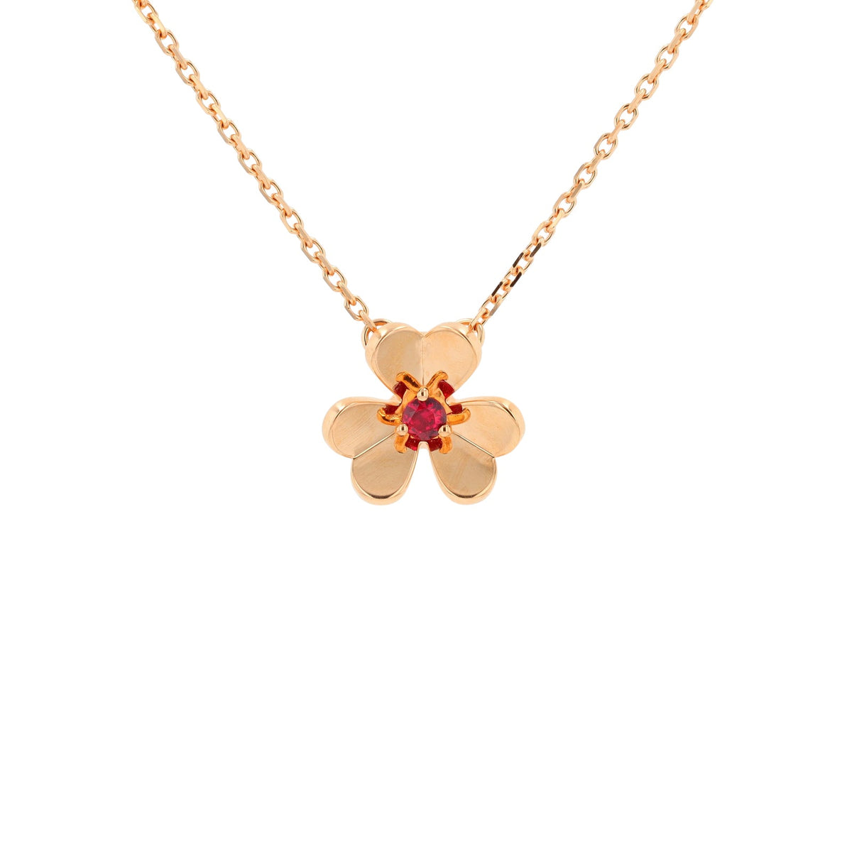 18K RG Van Cleef & Arpels Ruby Flower Necklace<p><strong>Comes with Paperwork</p></strong>