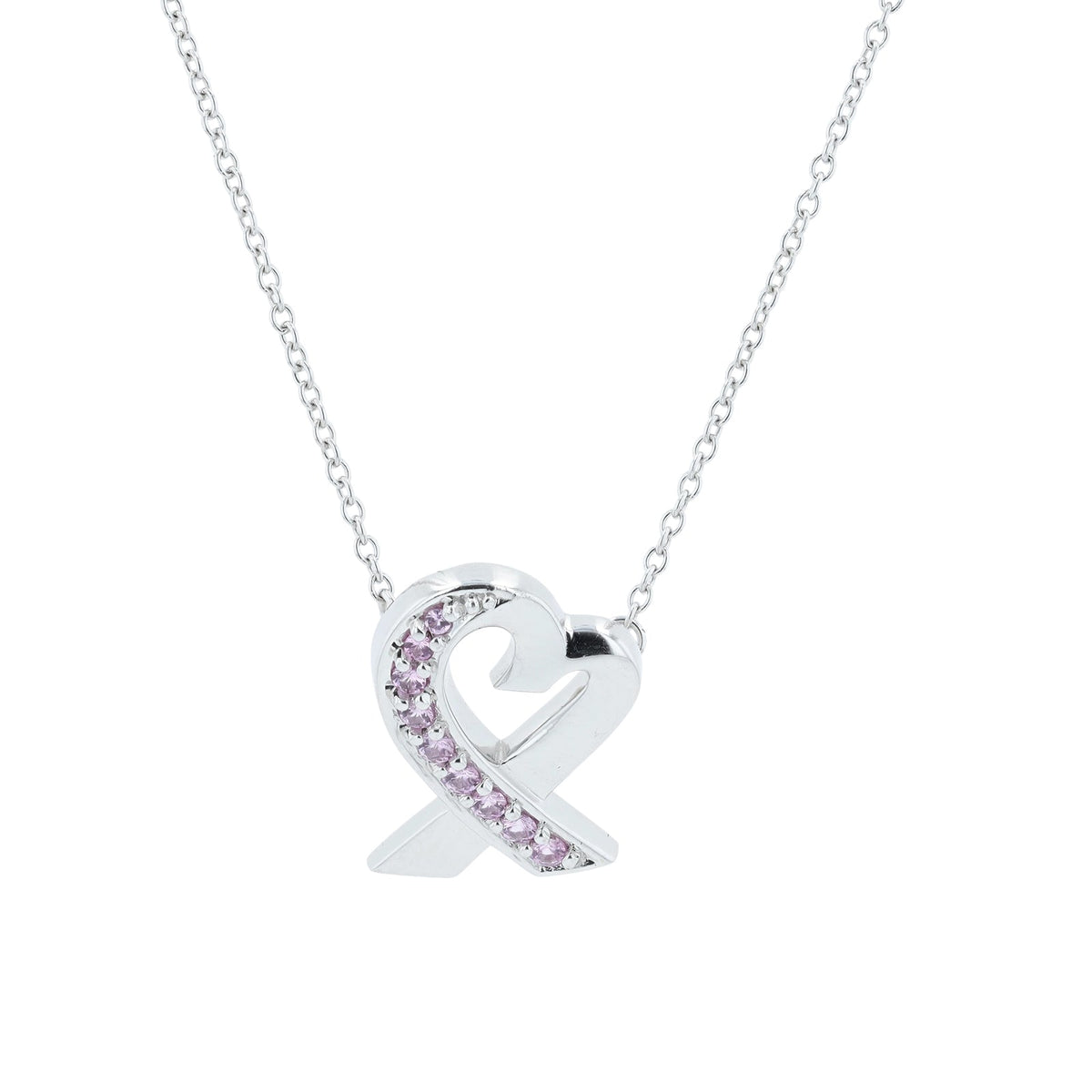 18K WG Tiffany & Co Pink Sapphire Heart Pendant