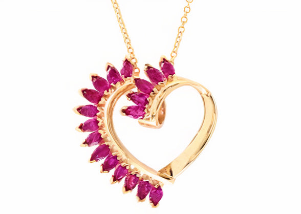 14K EFFY YG 1.80 CT Ruby Heart Pendant