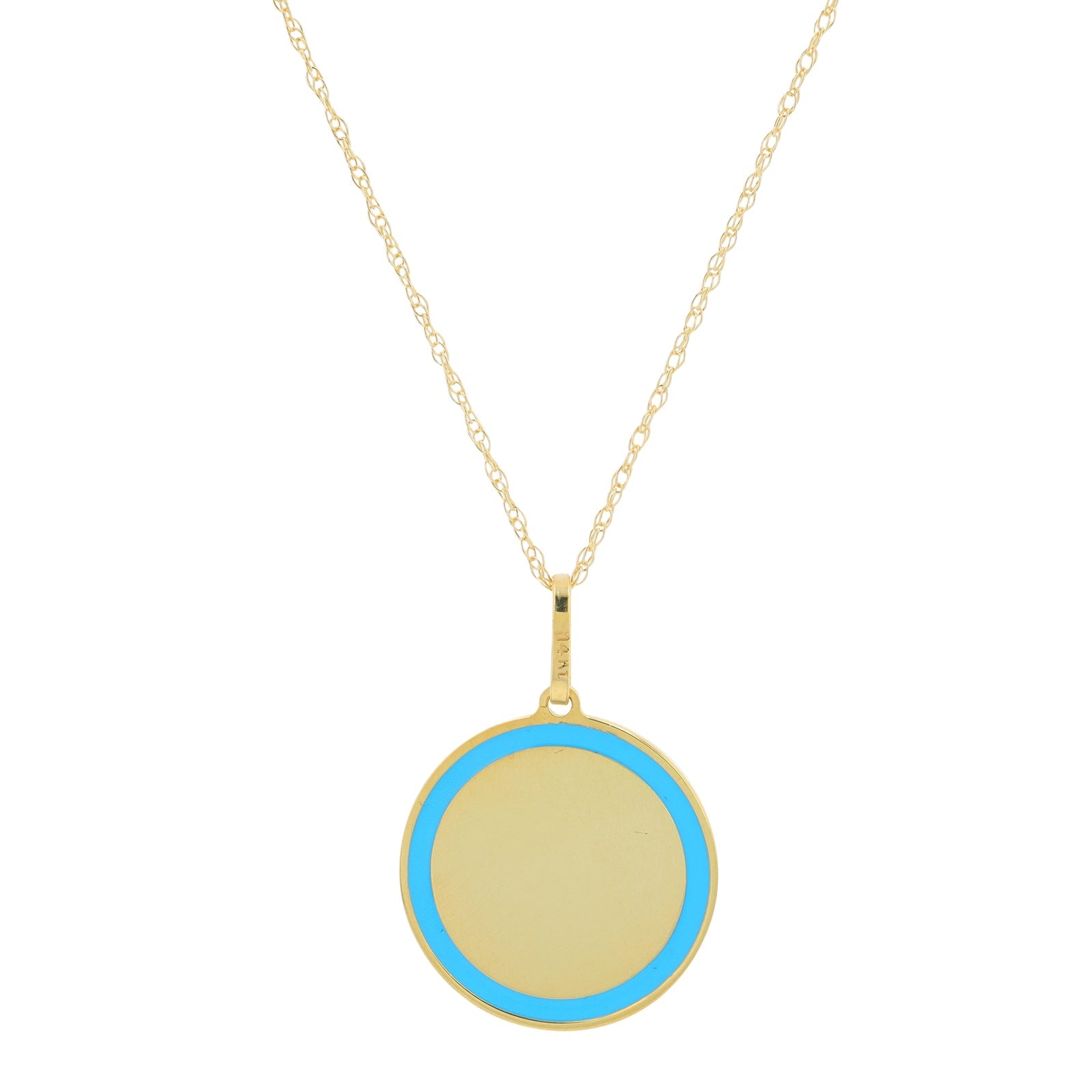 14K YG Enamel Engravable Disc Pendant