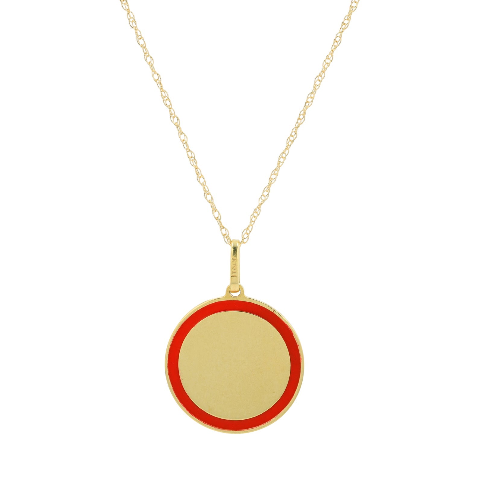 14K YG Enamel Engravable Disc Pendant