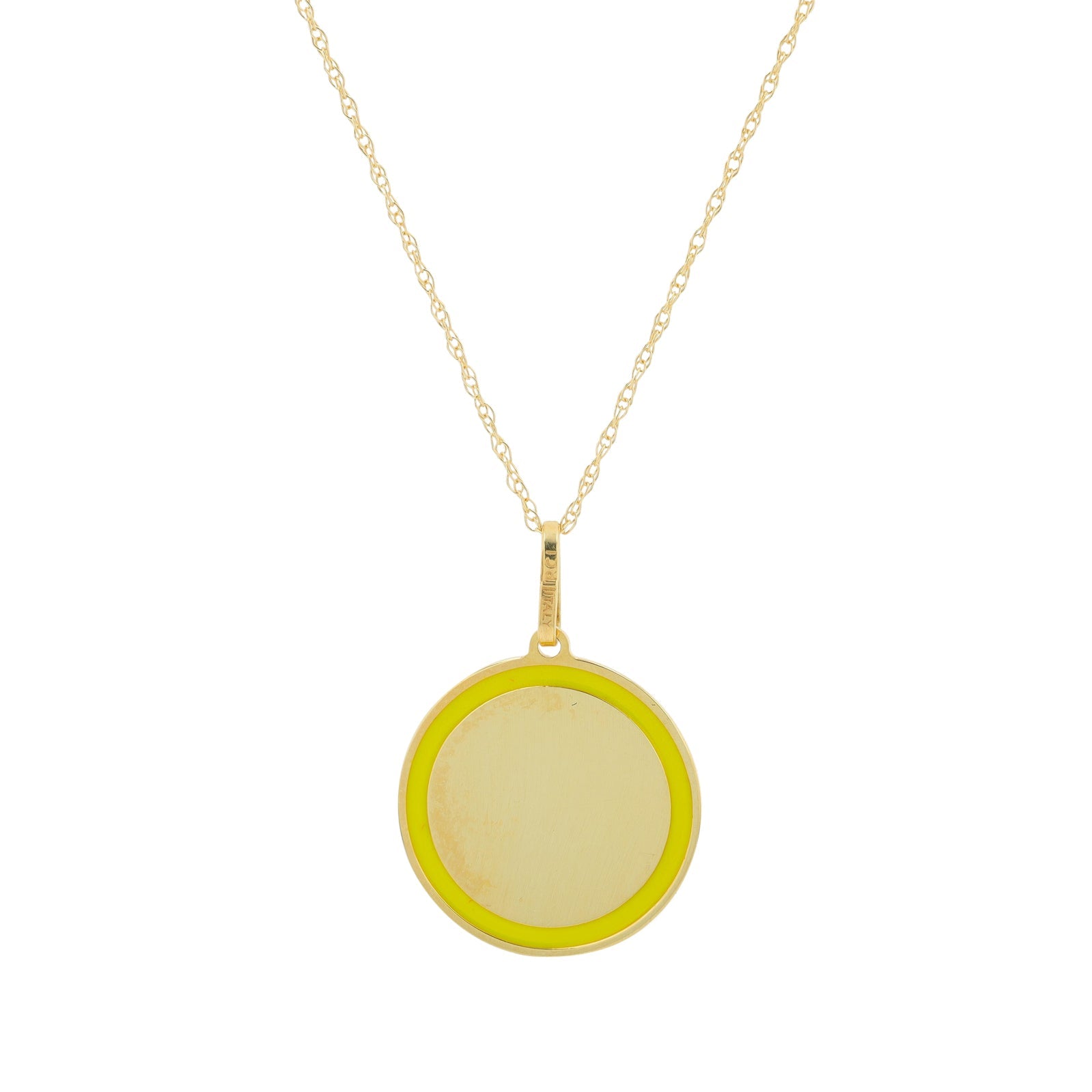 14K YG Enamel Engravable Disc Pendant