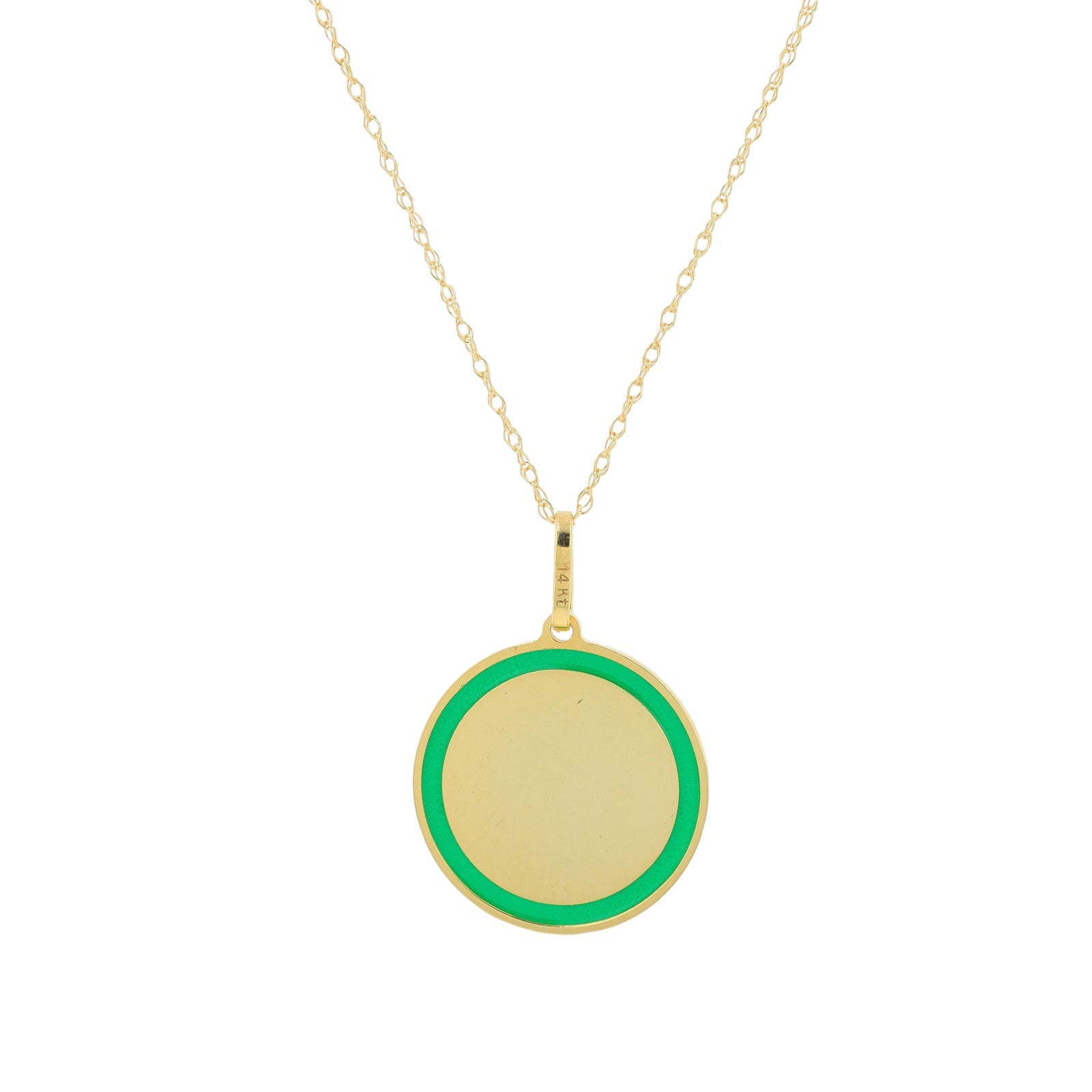 14K YG Enamel Engravable Disc Pendant